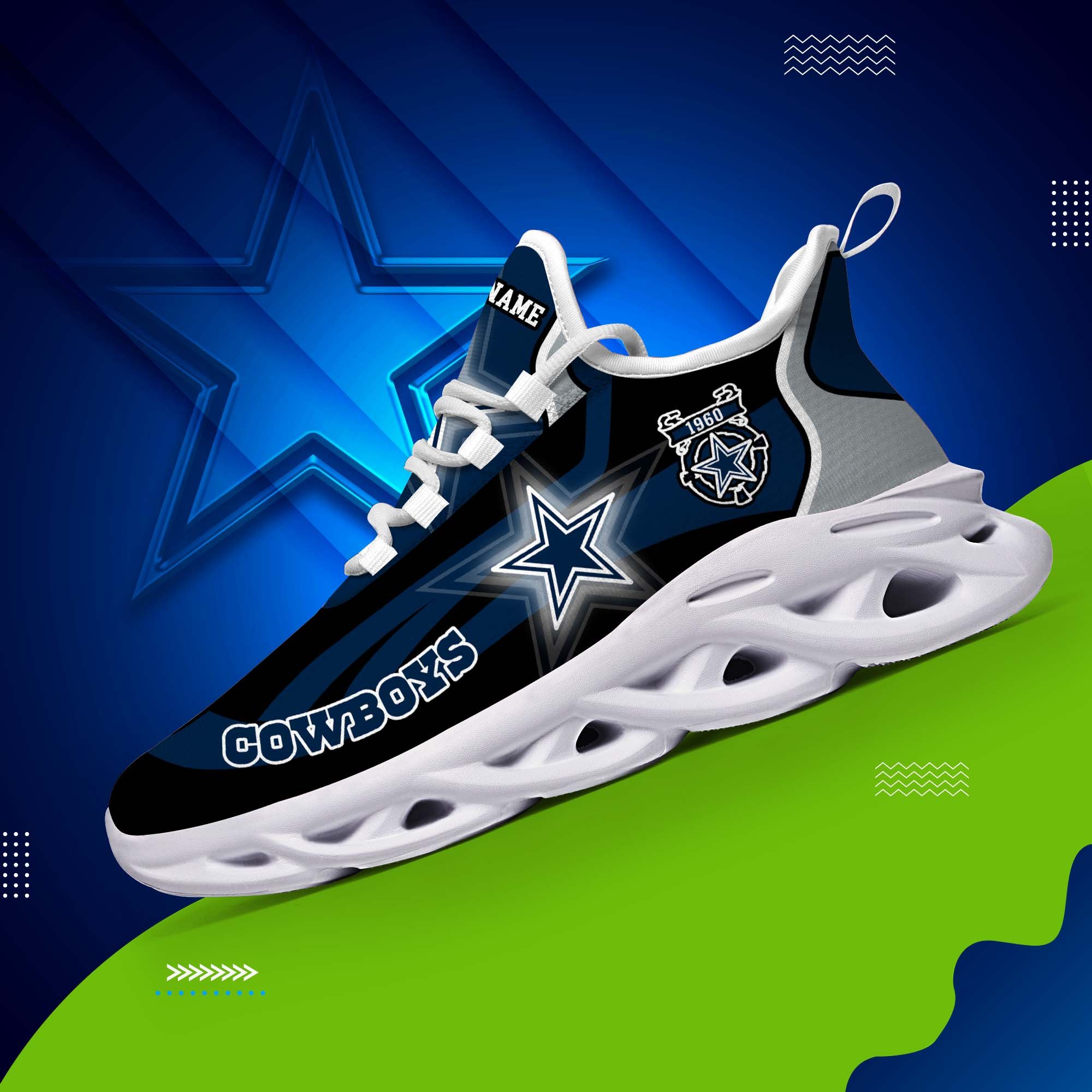 Dallas Cowboys White C Sneakers 2026 Version Personalized Your Name 090