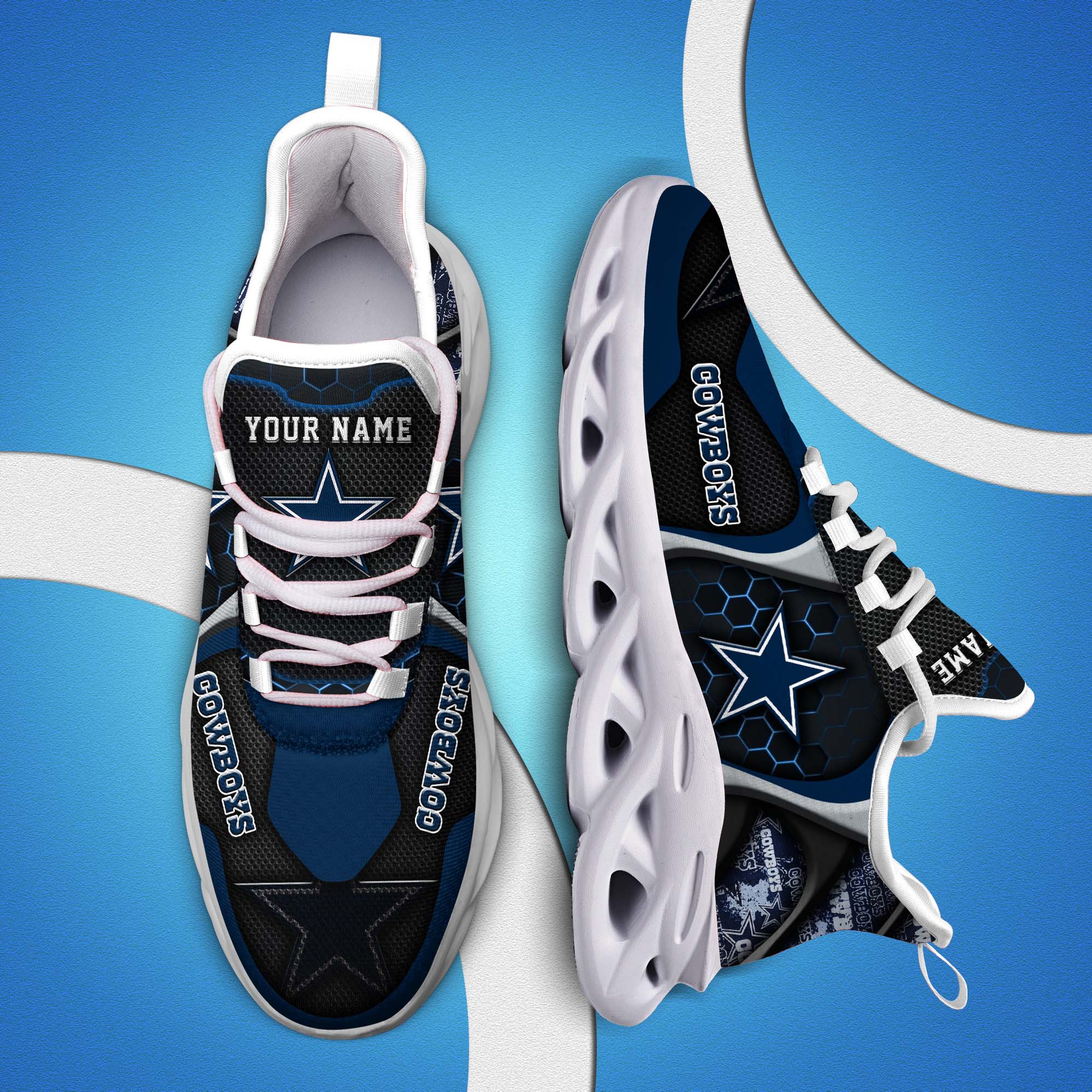 Dallas Cowboys White C Sneakers 2026 Version Personalized Your Name 432