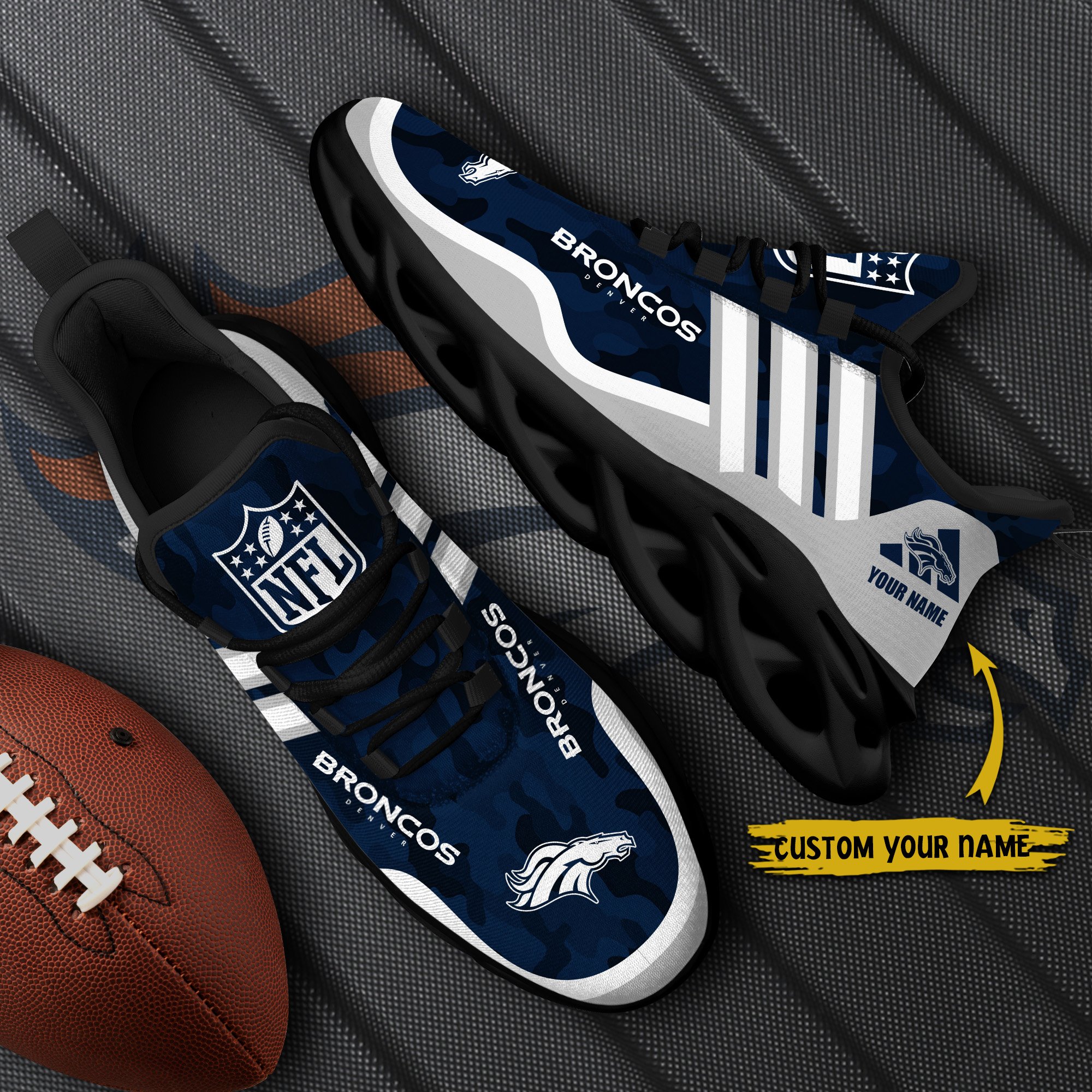 Denver Broncos Black Max Soul Shoes 2026 Versions Custom Name 430