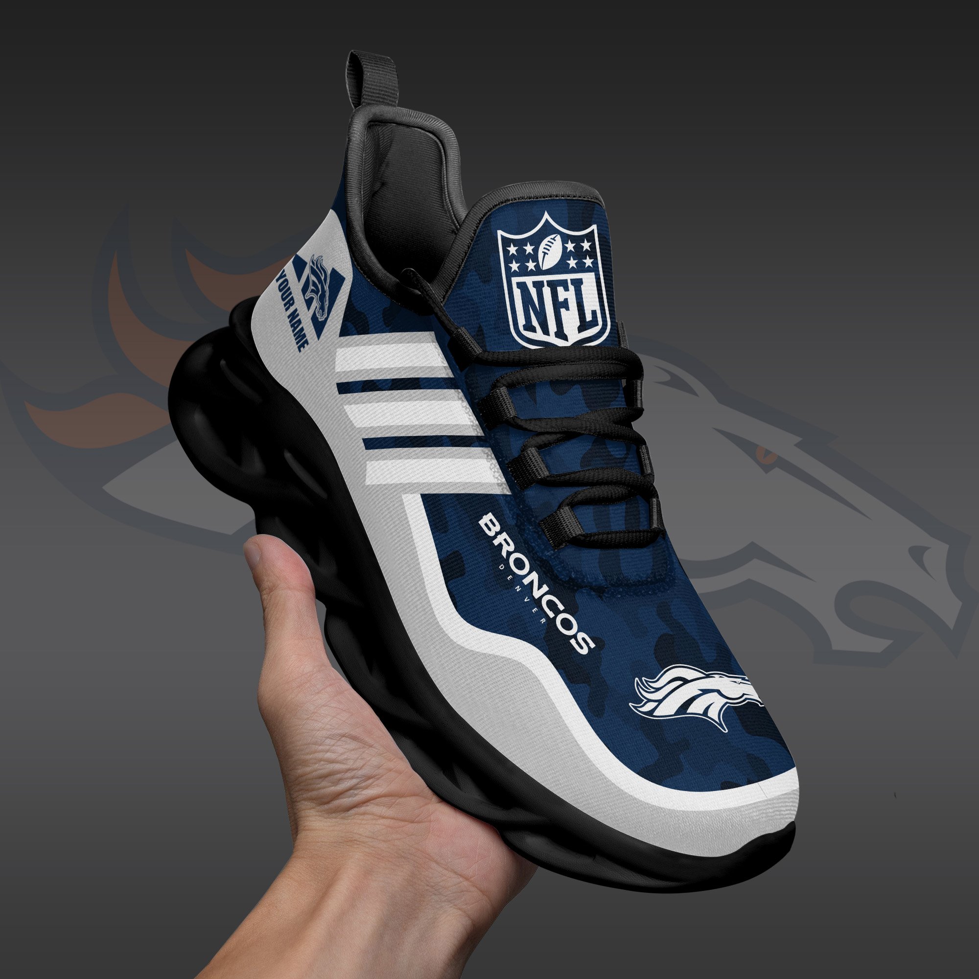 Denver Broncos Black Max Soul Shoes 2026 Versions Custom Name 430