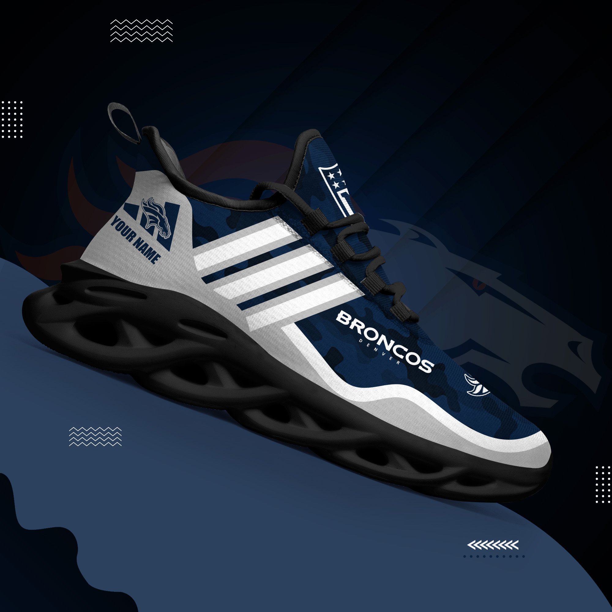 Denver Broncos Black Max Soul Shoes 2026 Versions Custom Name 430