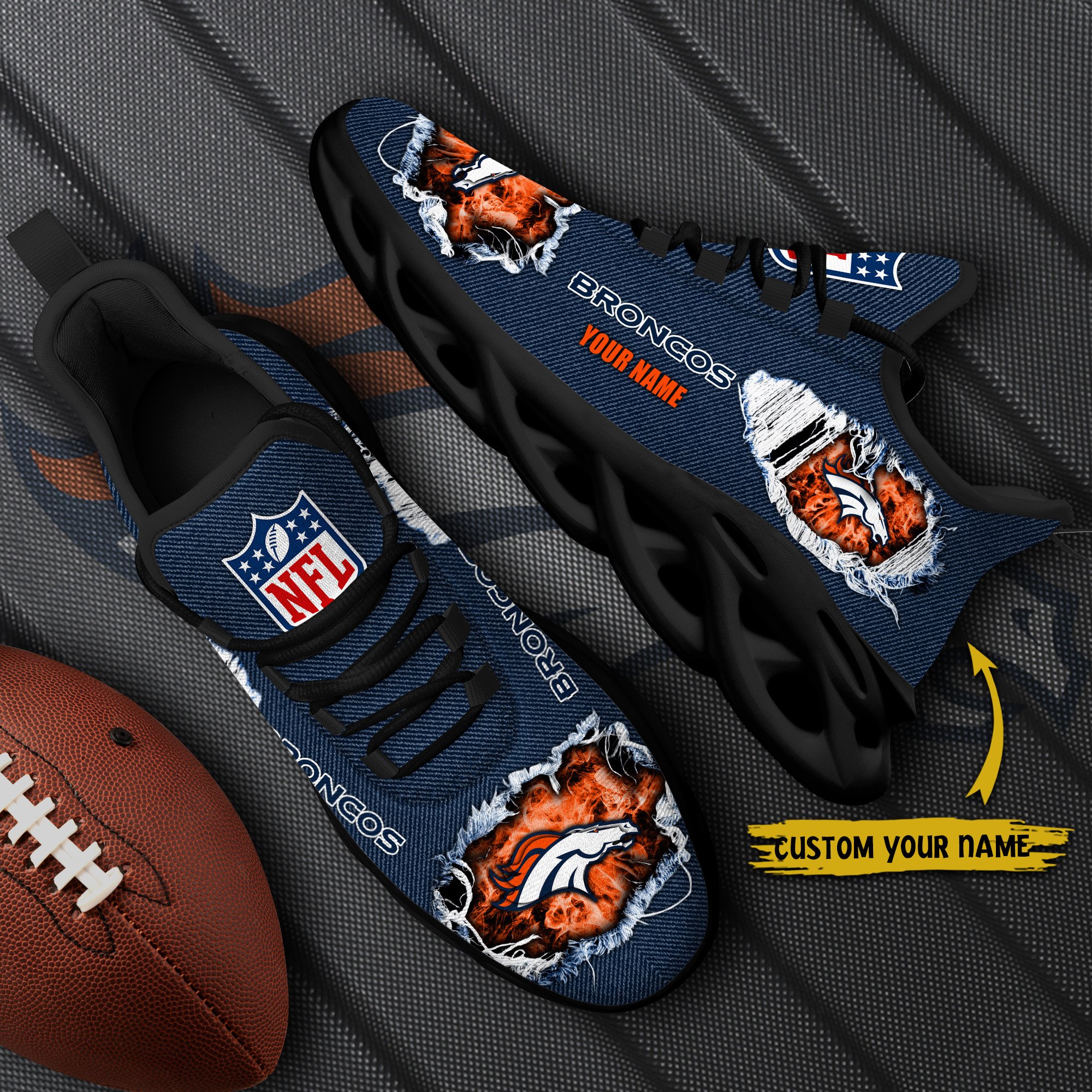 Denver Broncos Black Max Soul Shoes 2026 Versions Custom Name 554
