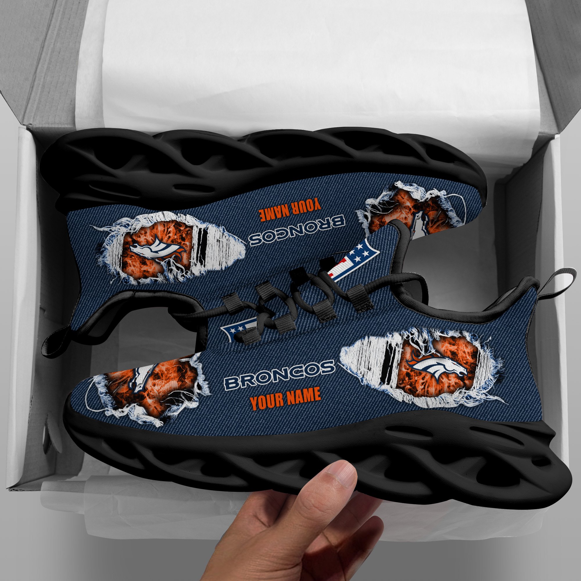 Denver Broncos Black Max Soul Shoes 2026 Versions Custom Name 554