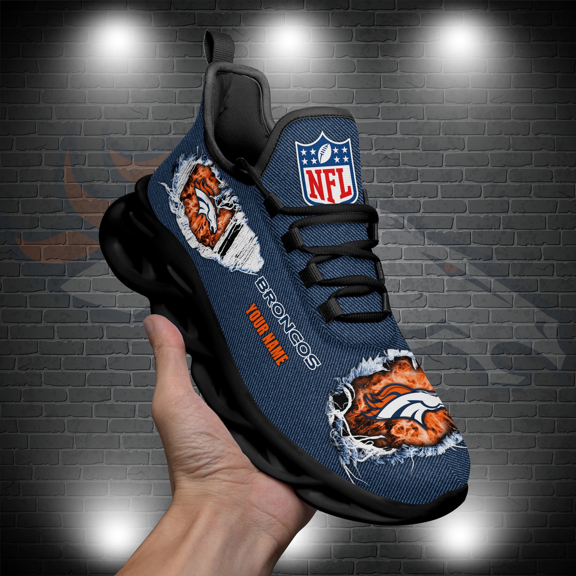 Denver Broncos Black Max Soul Shoes 2026 Versions Custom Name 554