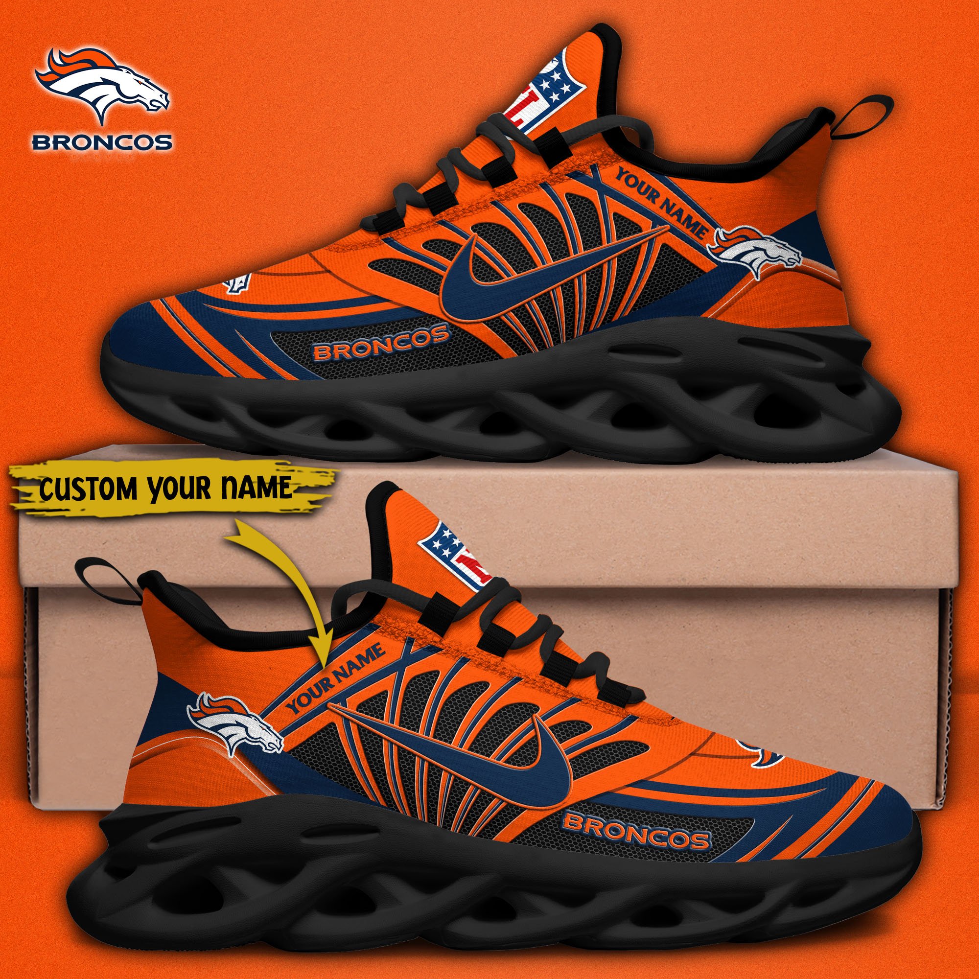 Denver Broncos Black Max Soul Shoes 2026 Versions Custom Name 898