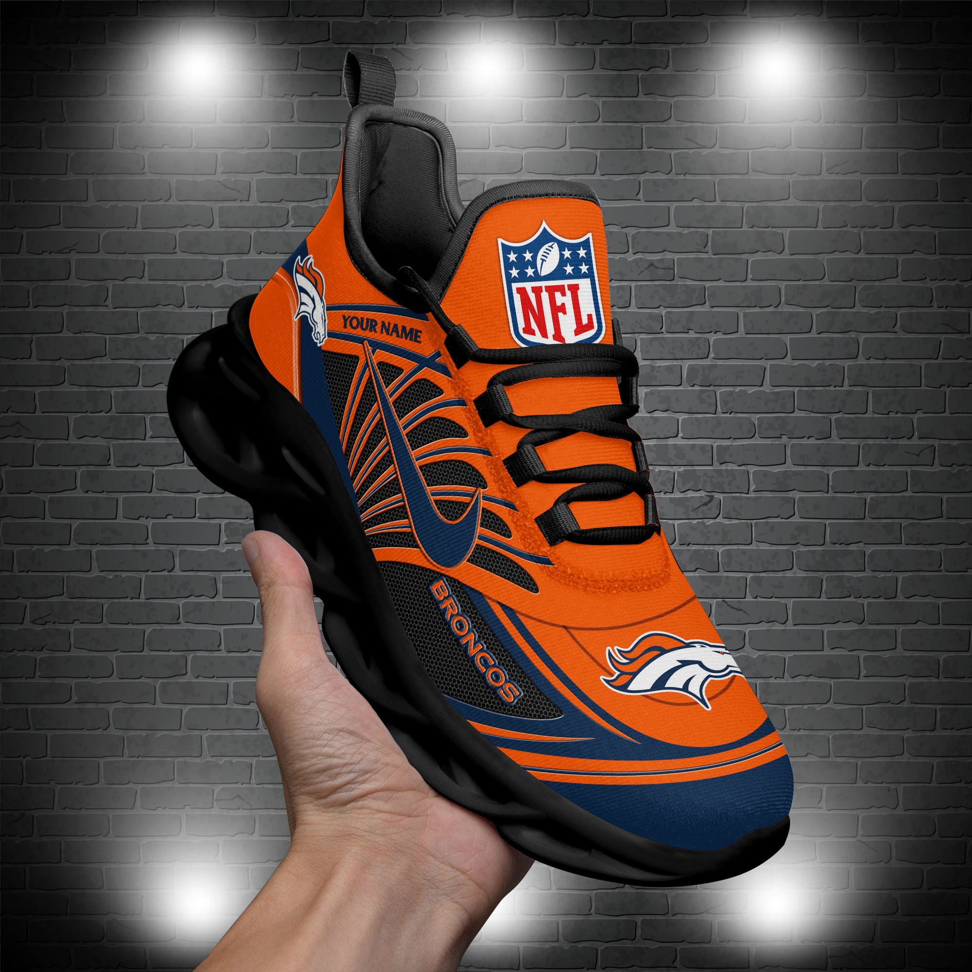 Denver Broncos Black Max Soul Shoes 2026 Versions Custom Name 898