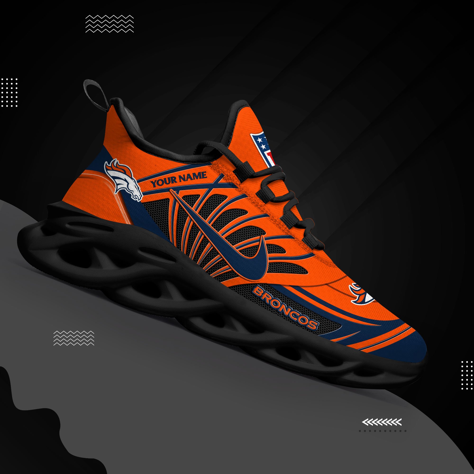 Denver Broncos Black Max Soul Shoes 2026 Versions Custom Name 898