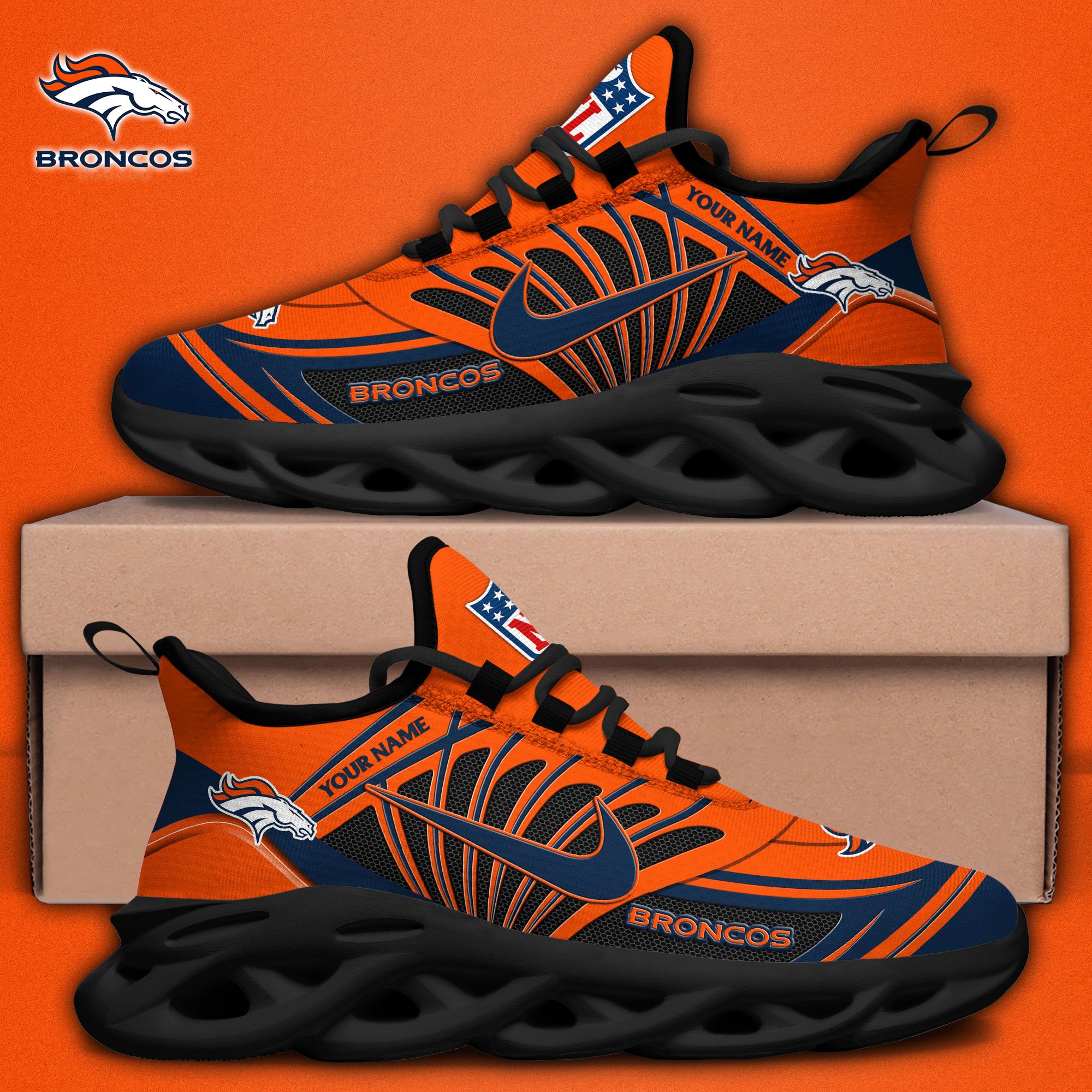 Denver Broncos Black Max Soul Shoes 2026 Versions Custom Name 898