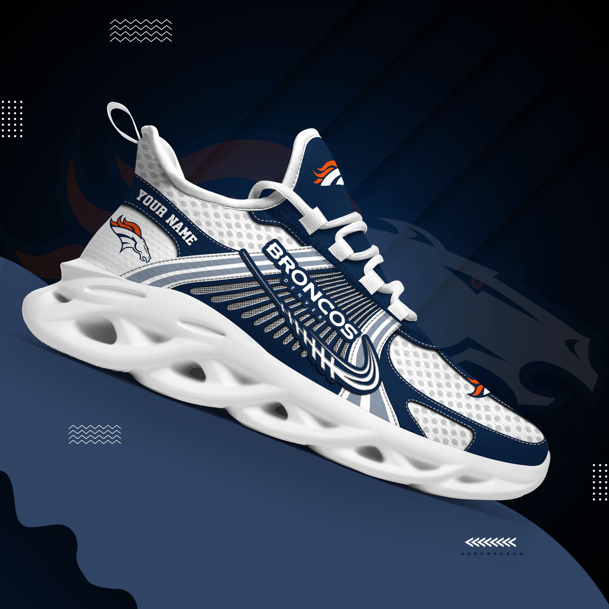 Denver Broncos Clunky Sneakers Custom Your Name, Sport Sneakers For Fans, Gifts For Sport Lovers, Gift For Dad