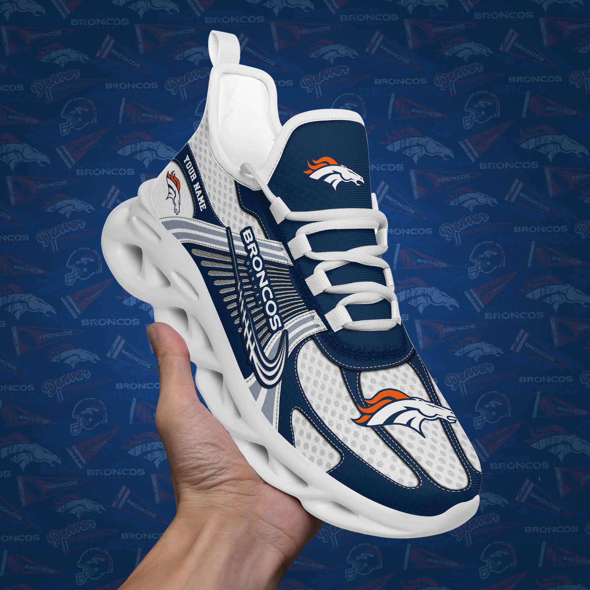 Denver Broncos Clunky Sneakers Custom Your Name, Sport Sneakers For Fans, Gifts For Sport Lovers, Gift For Dad