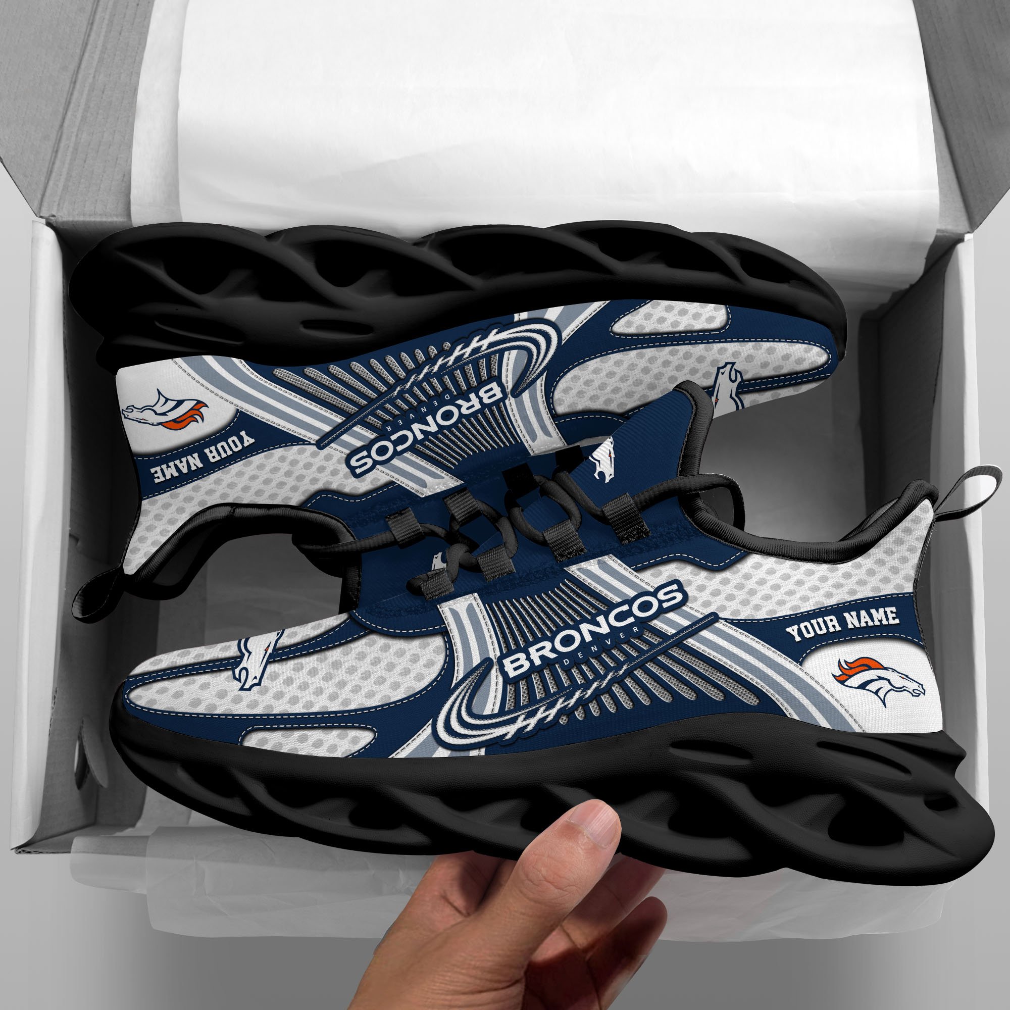 Denver Broncos Clunky Sneakers Custom Your Name, Sport Sneakers For Fans, Gifts For Sport Lovers, Gift For Dad