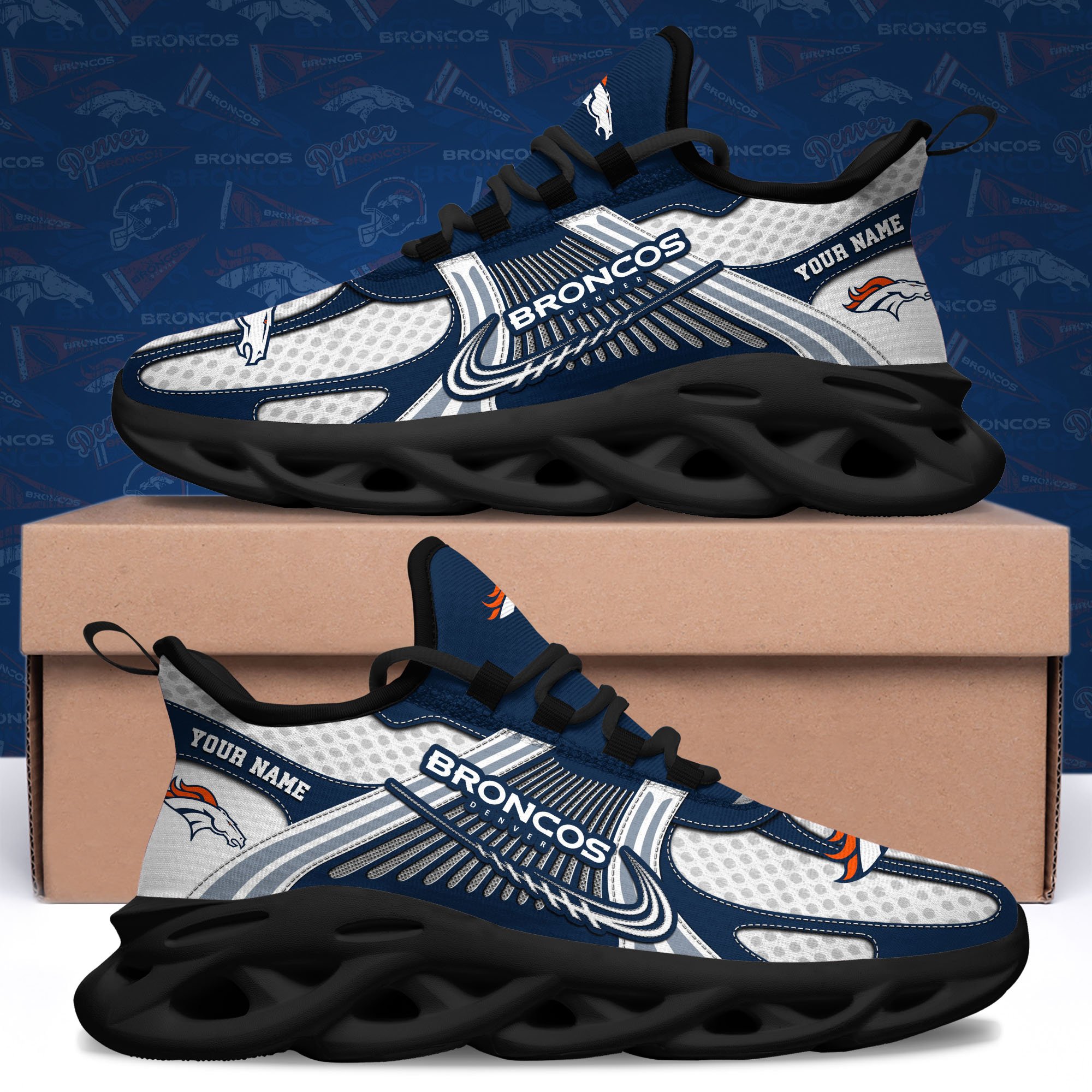 Denver Broncos Clunky Sneakers Custom Your Name, Sport Sneakers For Fans, Gifts For Sport Lovers, Gift For Dad