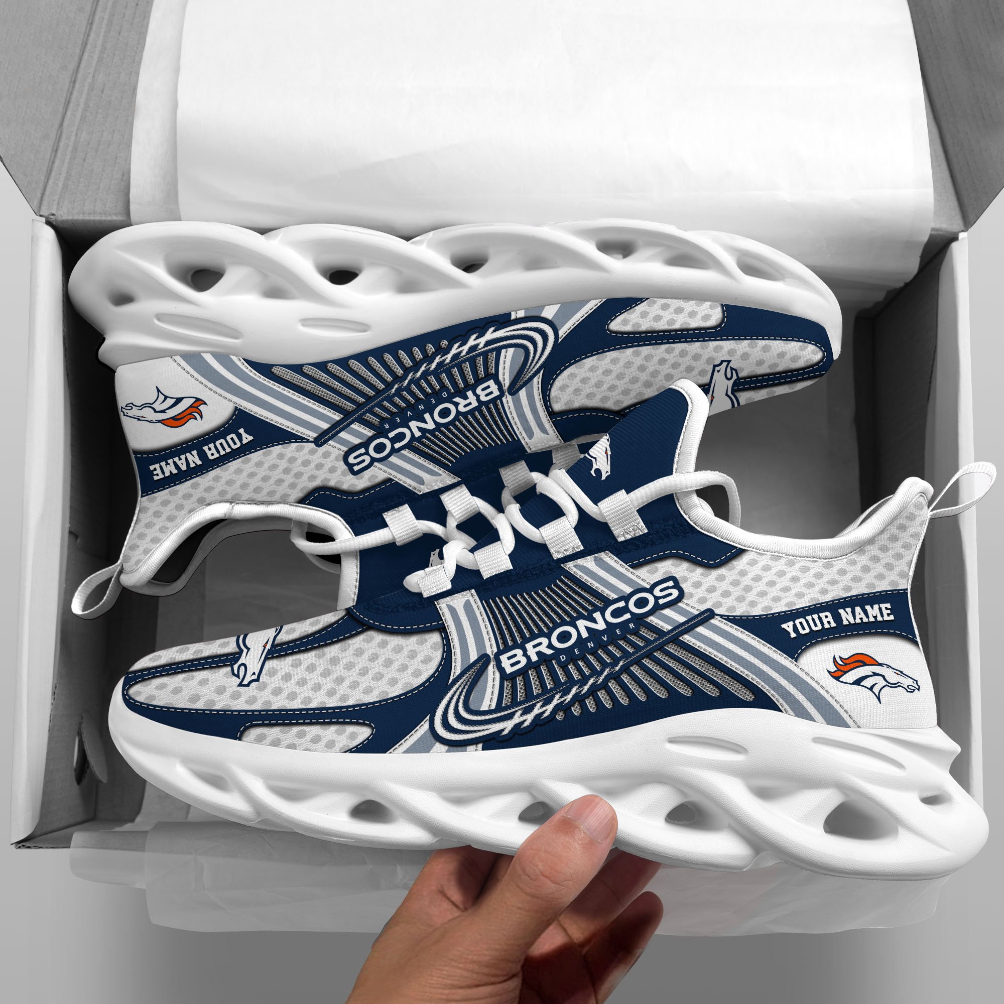Denver Broncos Clunky Sneakers Custom Your Name, Sport Sneakers For Fans, Gifts For Sport Lovers, Gift For Dad