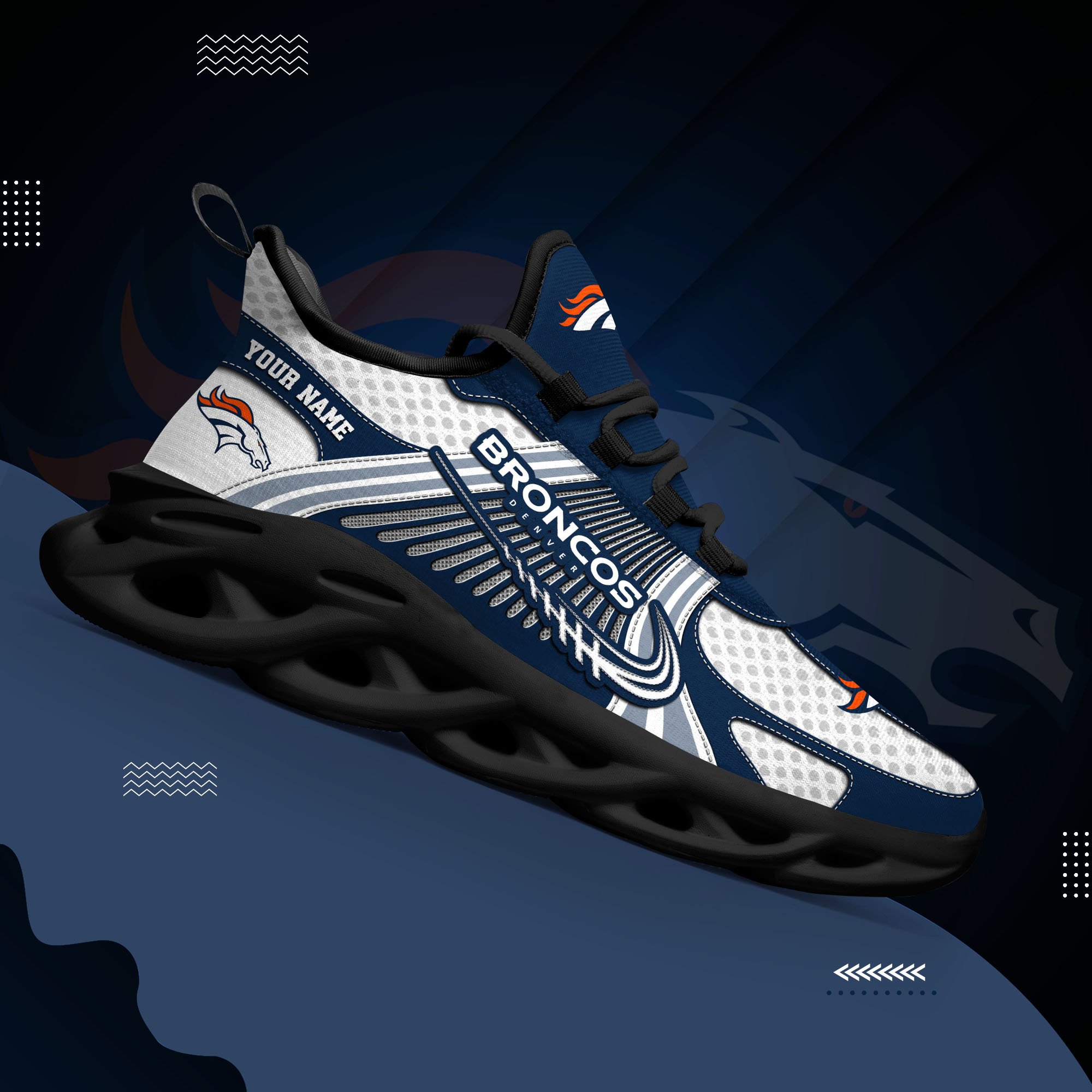 Denver Broncos Clunky Sneakers Custom Your Name, Sport Sneakers For Fans, Gifts For Sport Lovers, Gift For Dad