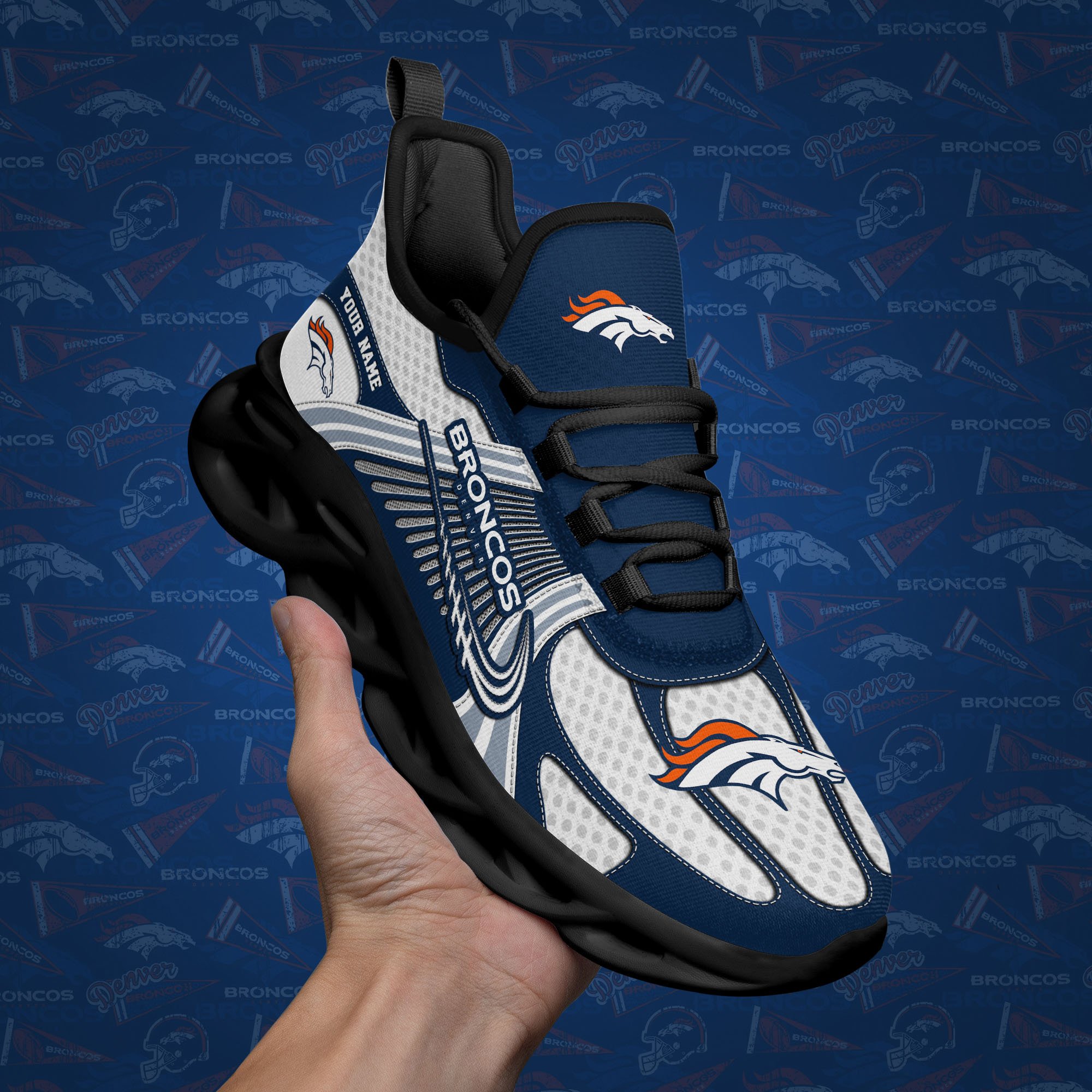 Denver Broncos Clunky Sneakers Custom Your Name, Sport Sneakers For Fans, Gifts For Sport Lovers, Gift For Dad