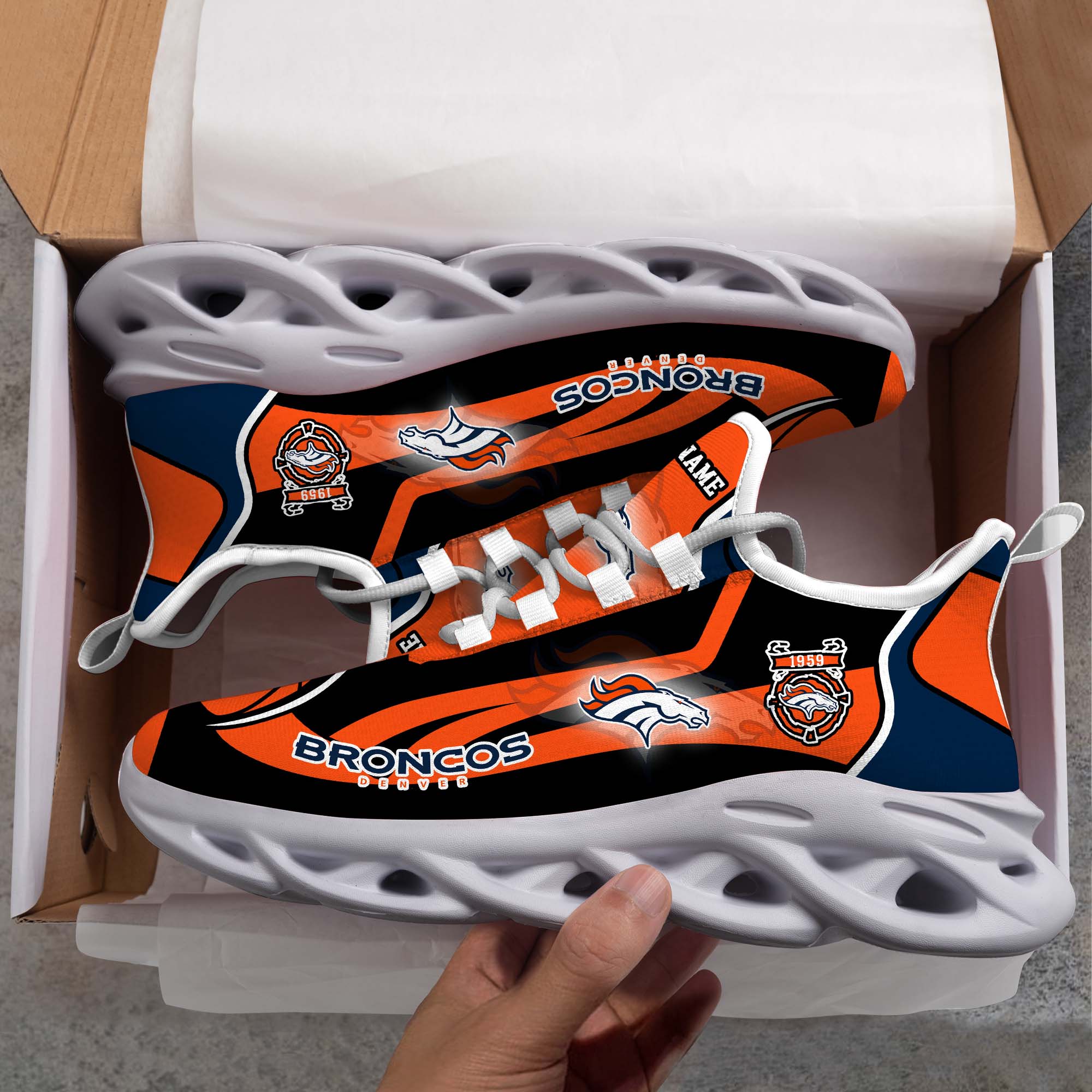 Denver Broncos White C Sneakers 2026 Version Personalized Your Name 090