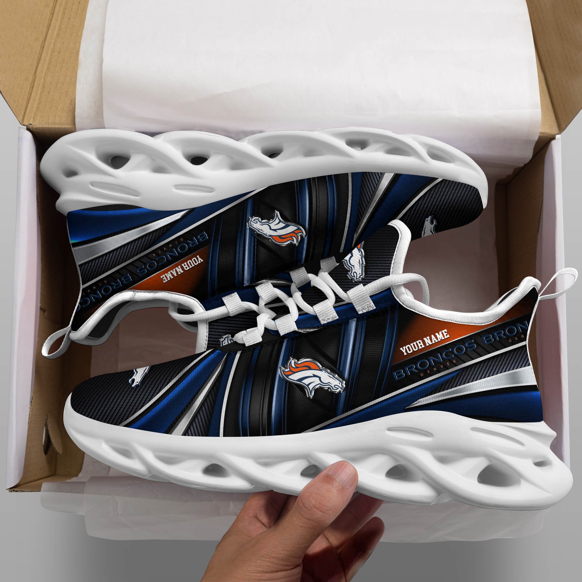 Denver Broncos White C Sneakers 2026 Version Personalized Your Name, Sport Team Sneakers, Sport Gifts PH892