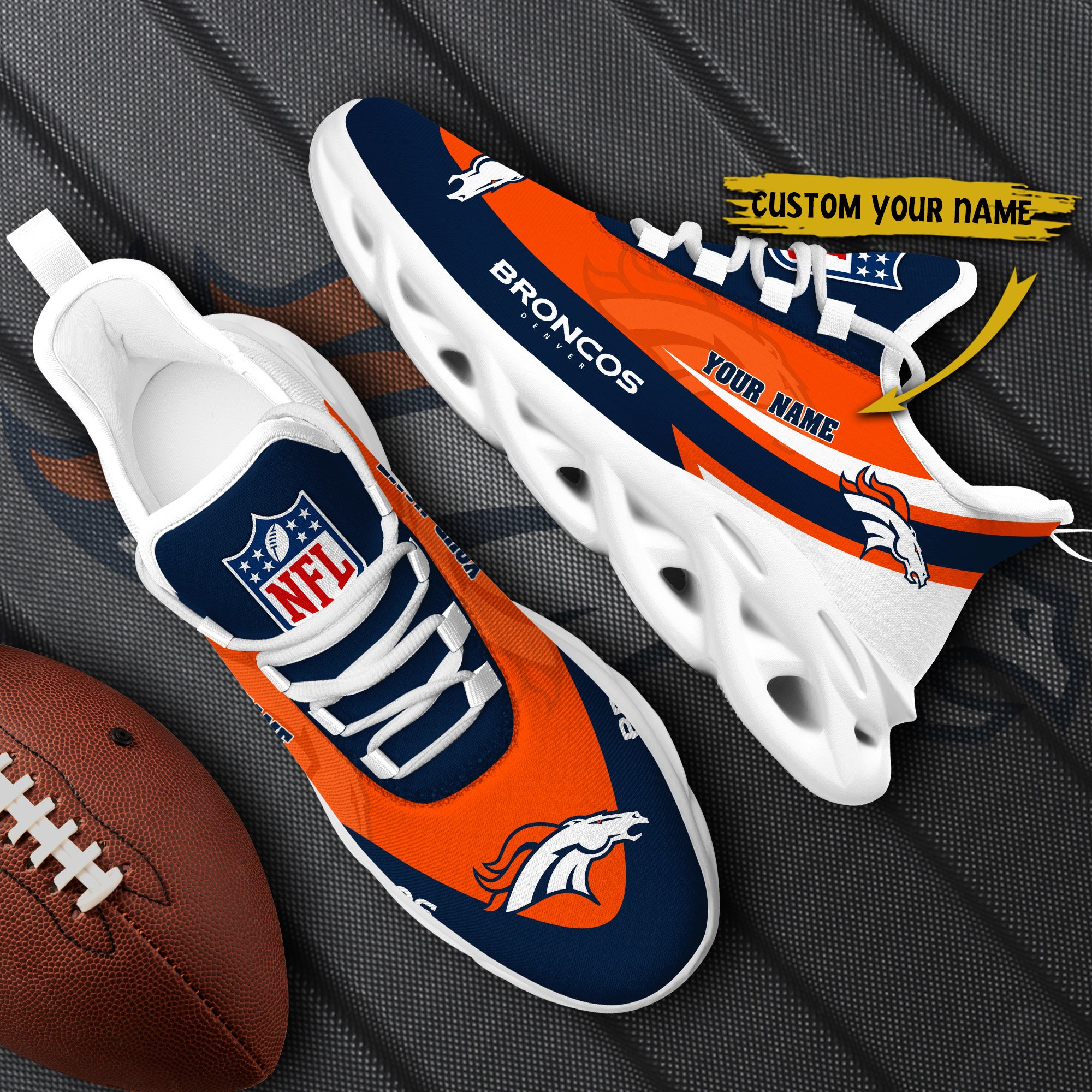 Denver Broncos White Max Soul Shoes 2026 Versions Custom Your Name, Sports Gift For Fan, Sport Gifts PH410