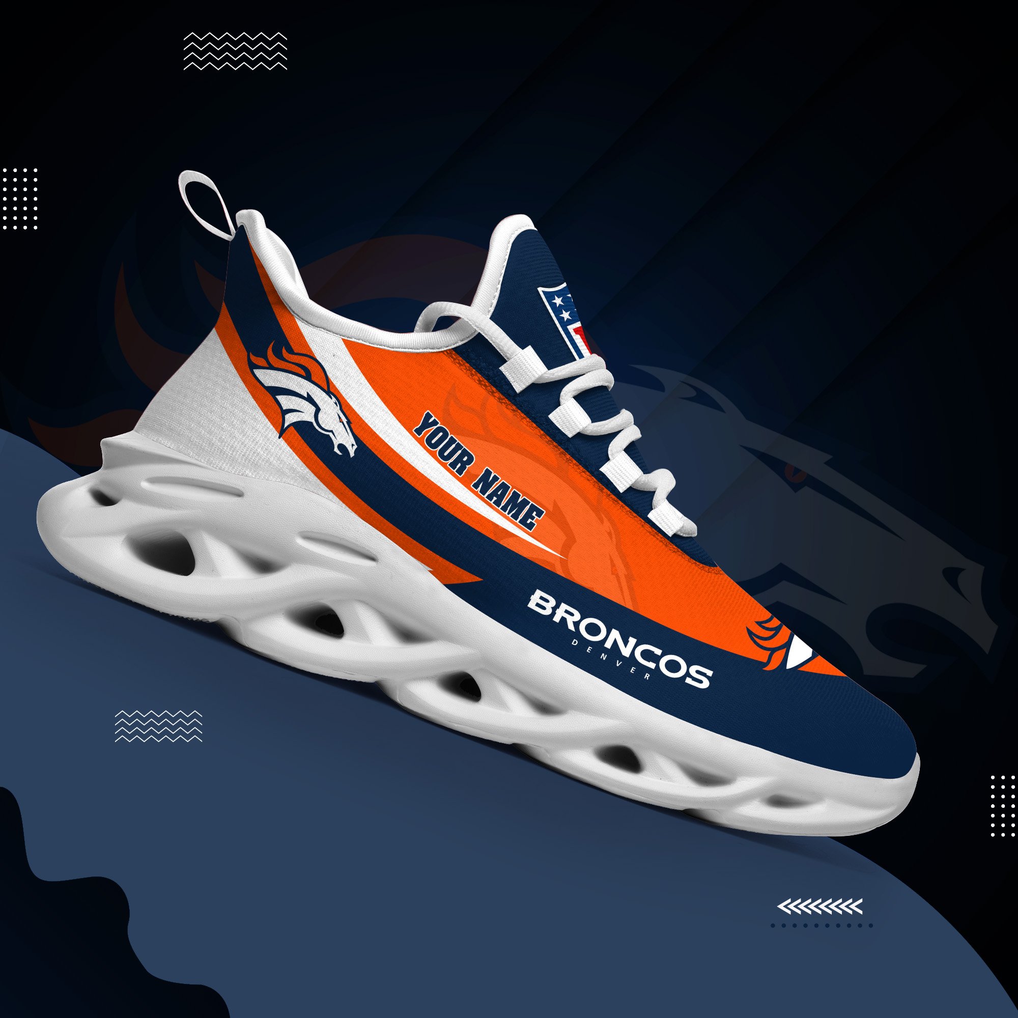 Denver Broncos White Max Soul Shoes 2026 Versions Custom Your Name, Sports Gift For Fan, Sport Gifts PH410