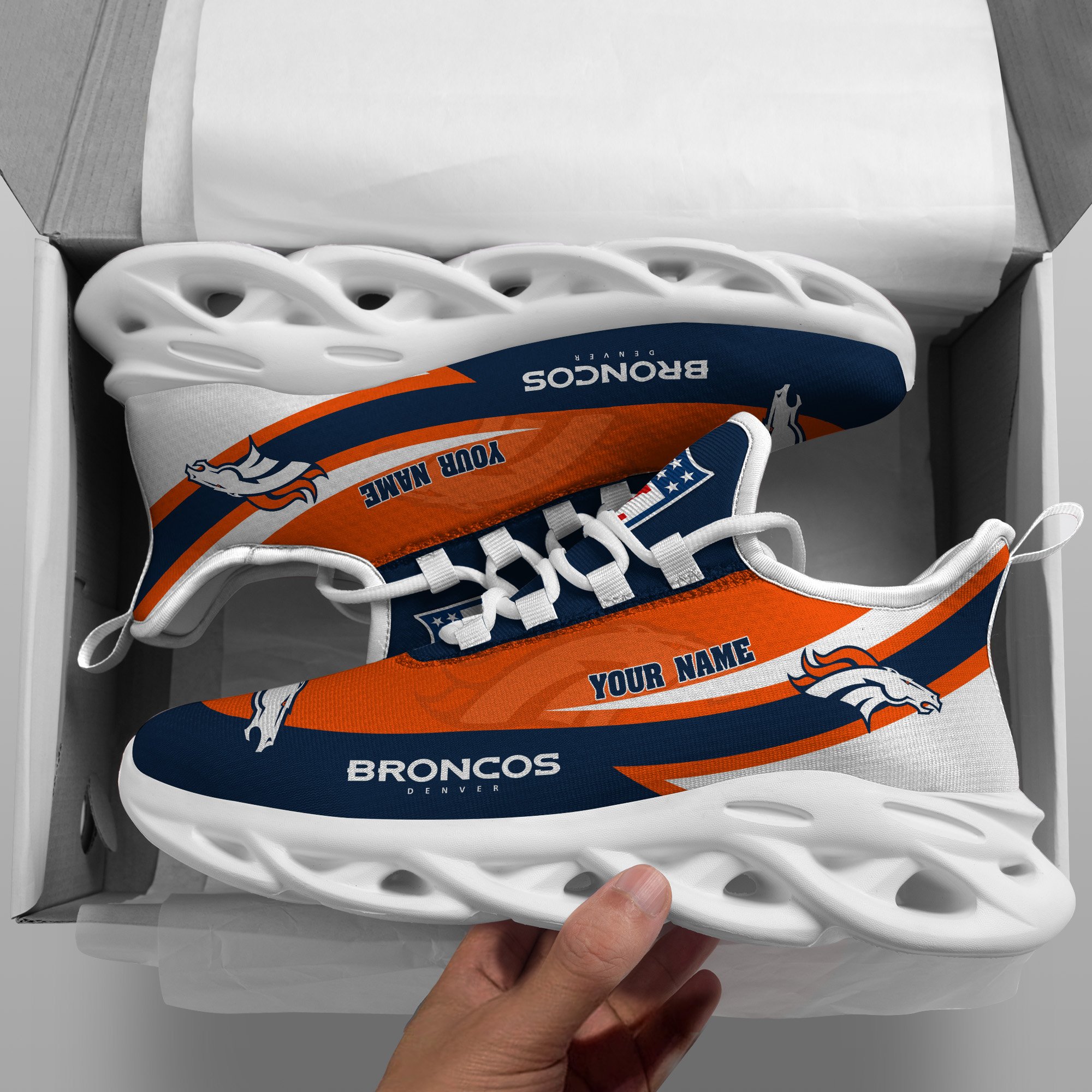 Denver Broncos White Max Soul Shoes 2026 Versions Custom Your Name, Sports Gift For Fan, Sport Gifts PH410