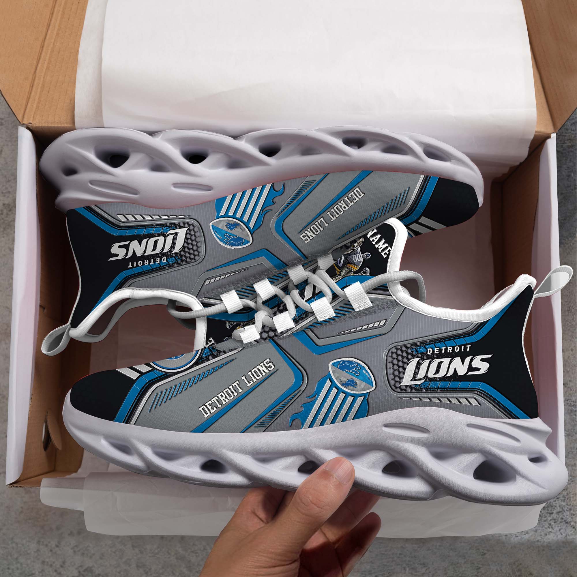 Detroit Lions White C Sneakers 2026 Version Personalized Your Name, Sport Sneakers , Sport Gifts PH605