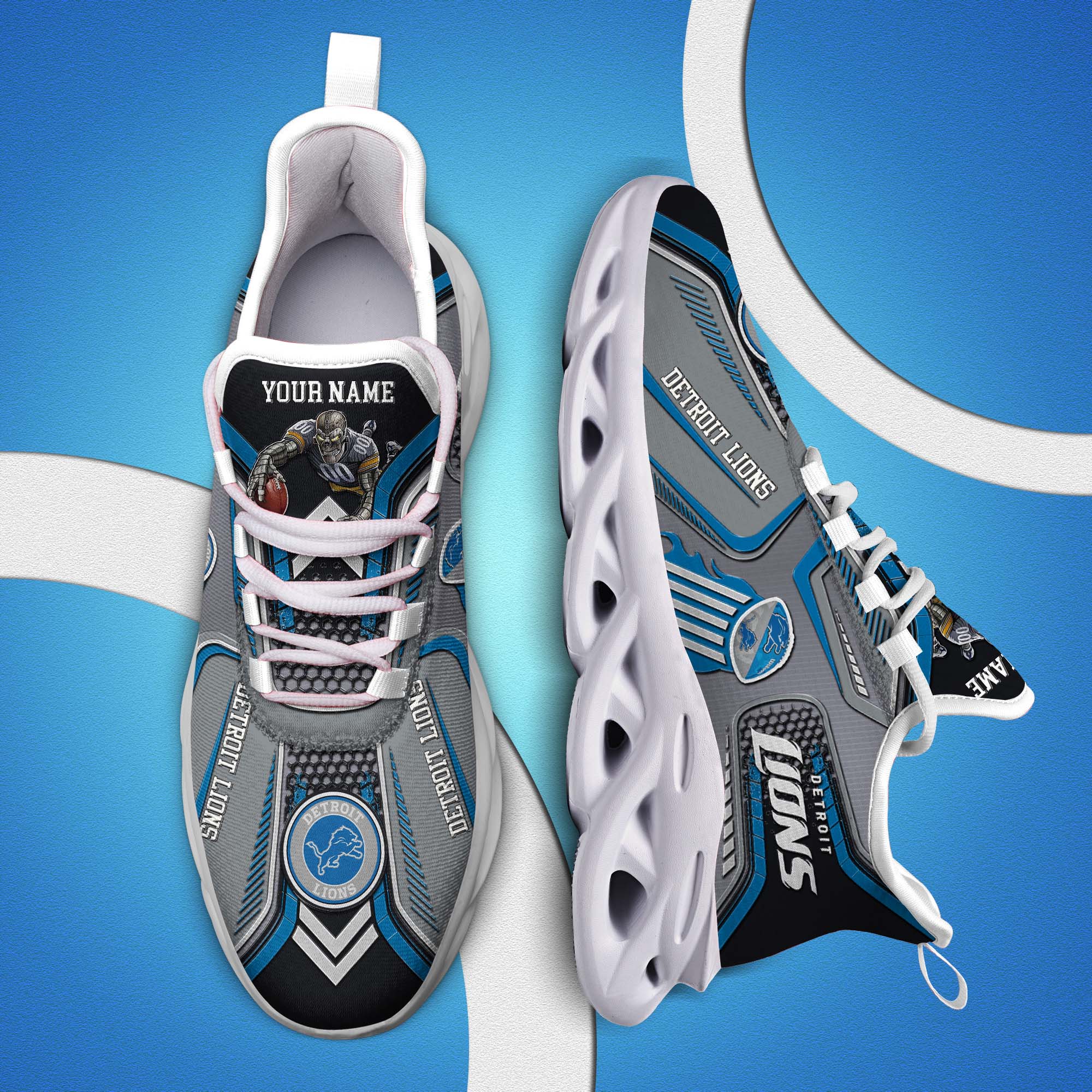 Detroit Lions White C Sneakers 2026 Version Personalized Your Name, Sport Sneakers , Sport Gifts PH605