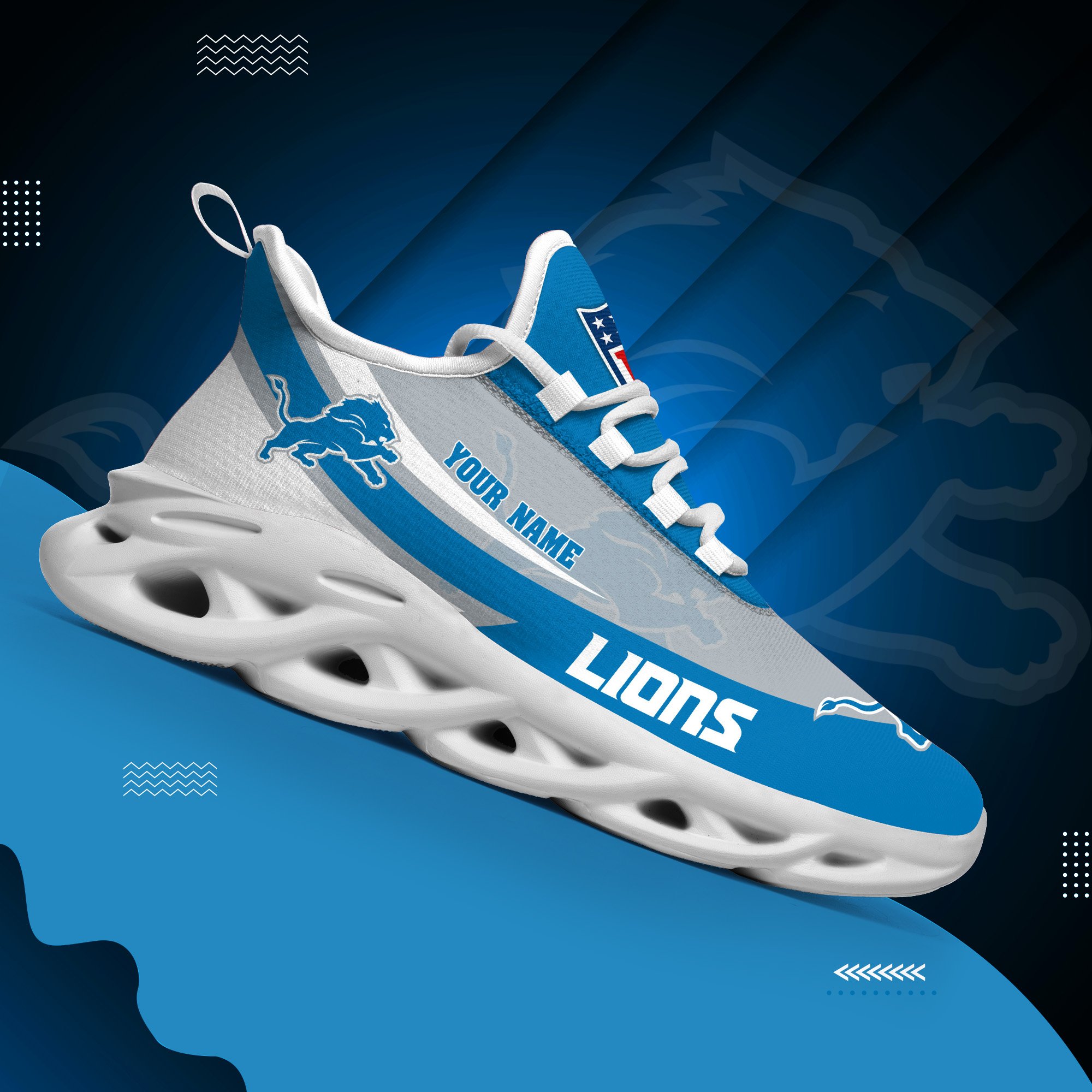 Detroit Lions White Max Soul Shoes 2026 Versions Custom Your Name, Sports Gift For Fan, Sport Gifts PH410