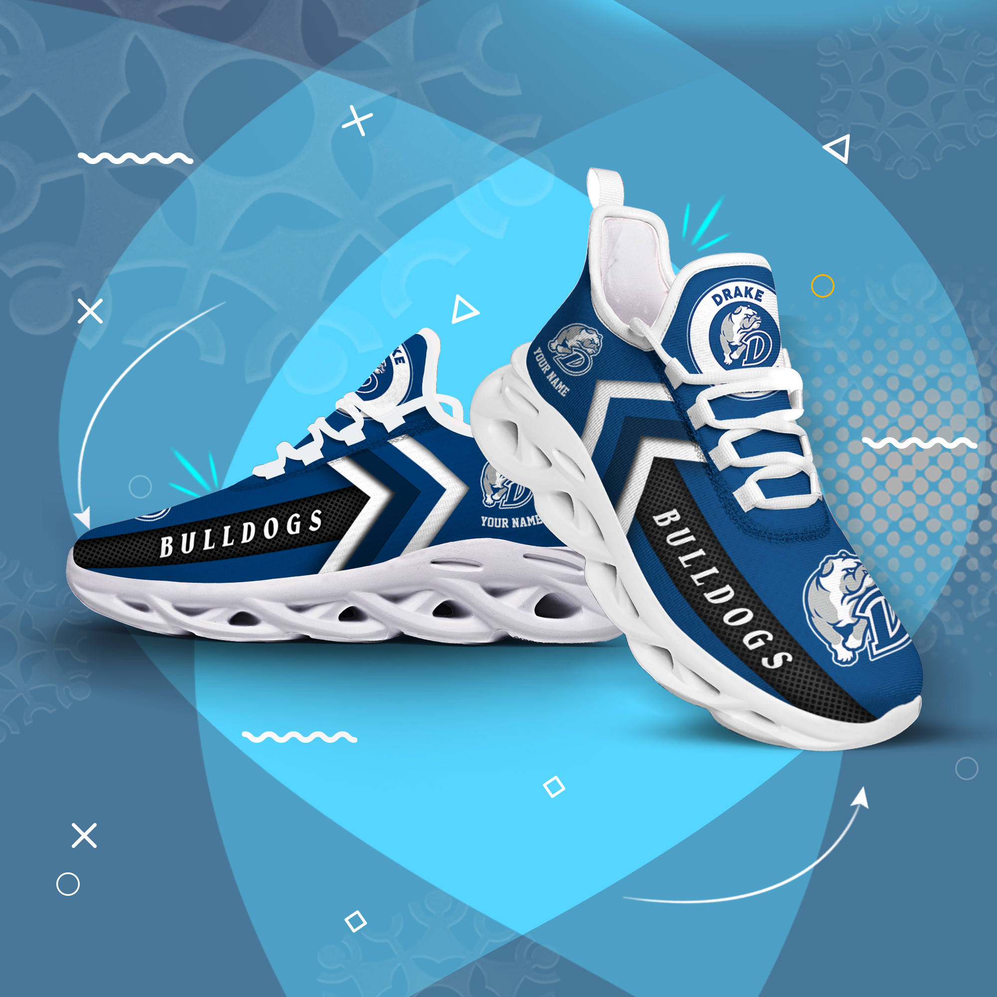 Drake Bulldogs Personalized Custom Name Max Soul Shoes DS003