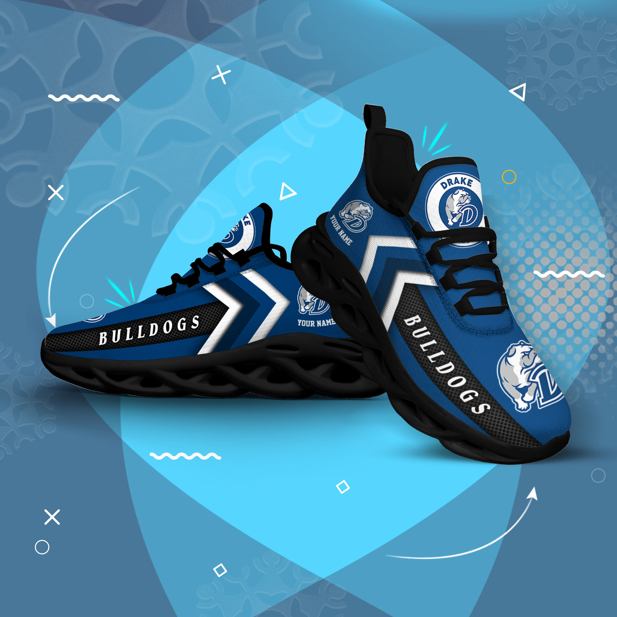 Drake Bulldogs Personalized Custom Name Max Soul Shoes DS003