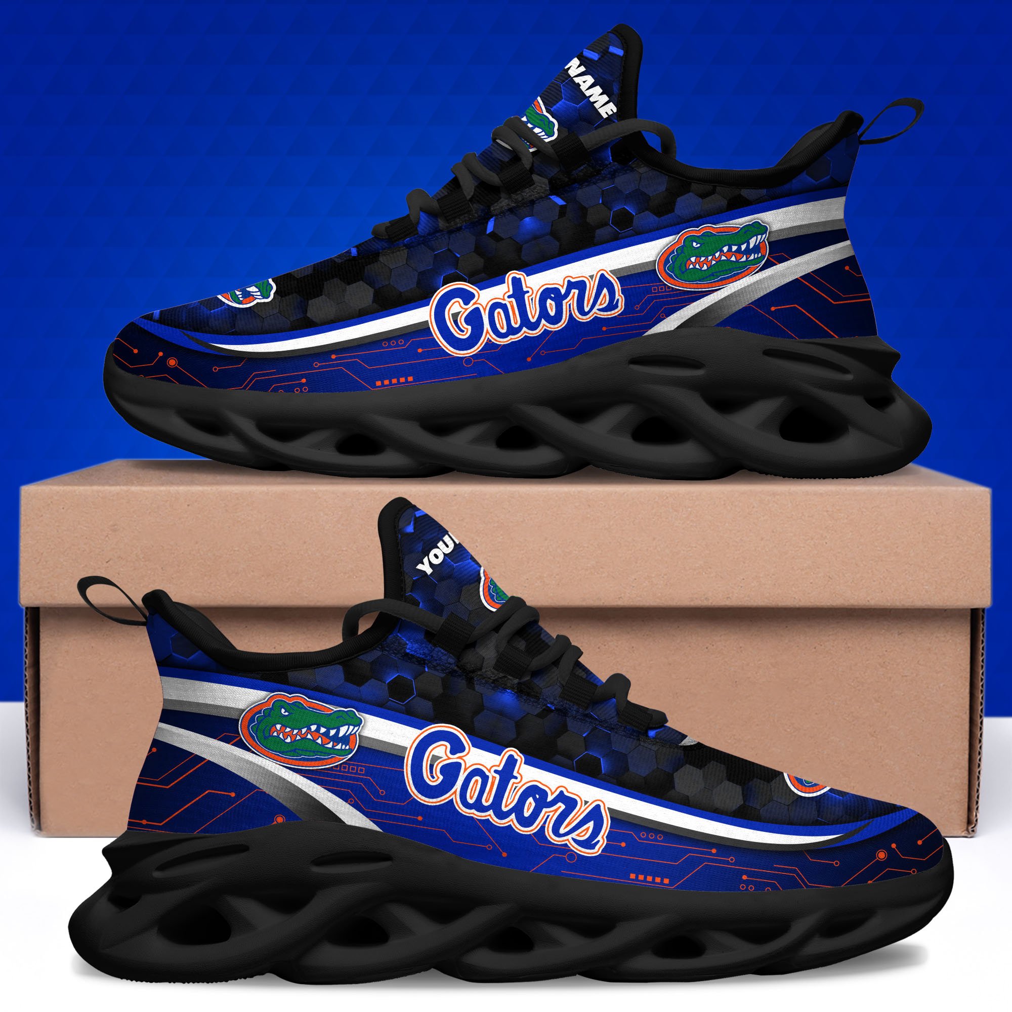 Florida Gators Black Clunky Sneakers Custom Name, Max Soul Shoes, Sport Gifts