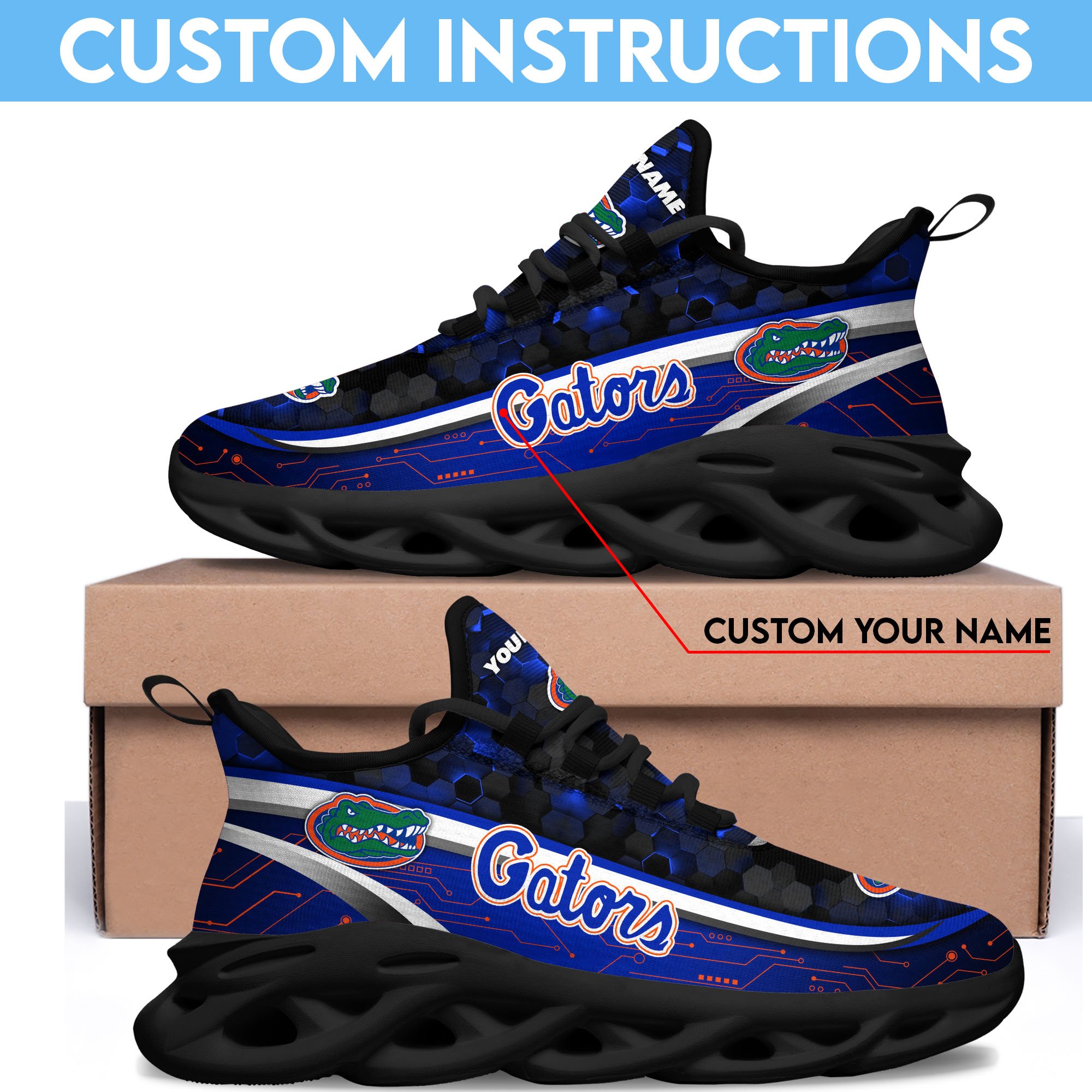 Florida Gators Black Clunky Sneakers Custom Name, Max Soul Shoes, Sport Gifts