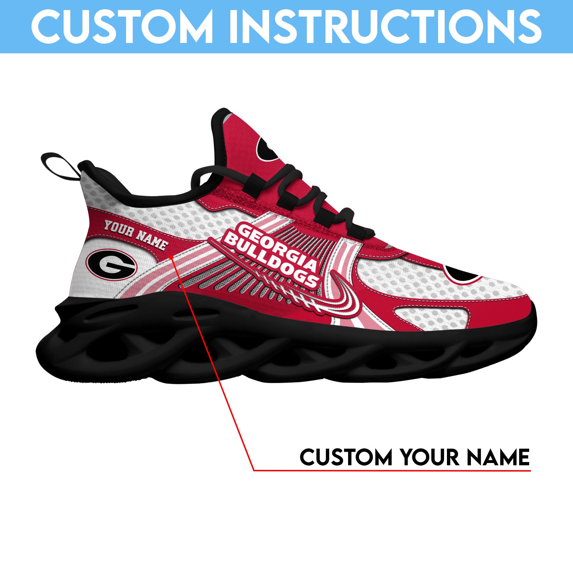 Georgia Bulldogs Clunky Sneakers Custom Your Name, Sport Sneakers, Sport Gifts For Fan, Gifts For Him