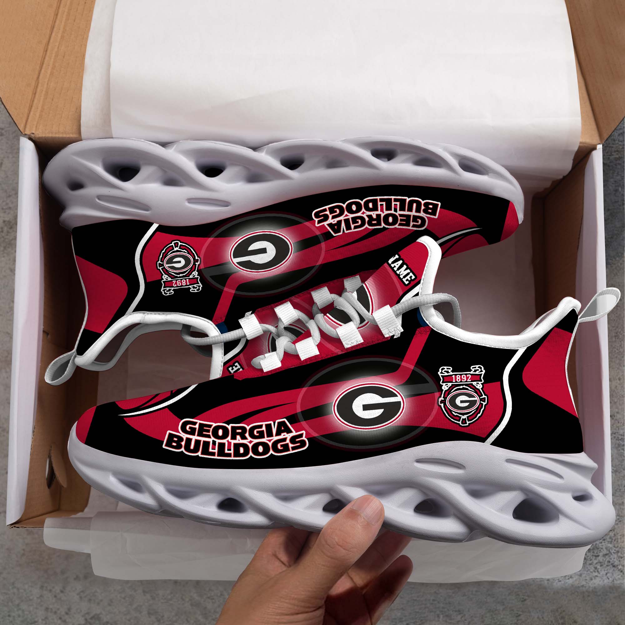 Georgia Bulldogs White C Sneakers 2026 Version Personalized Your Name 090
