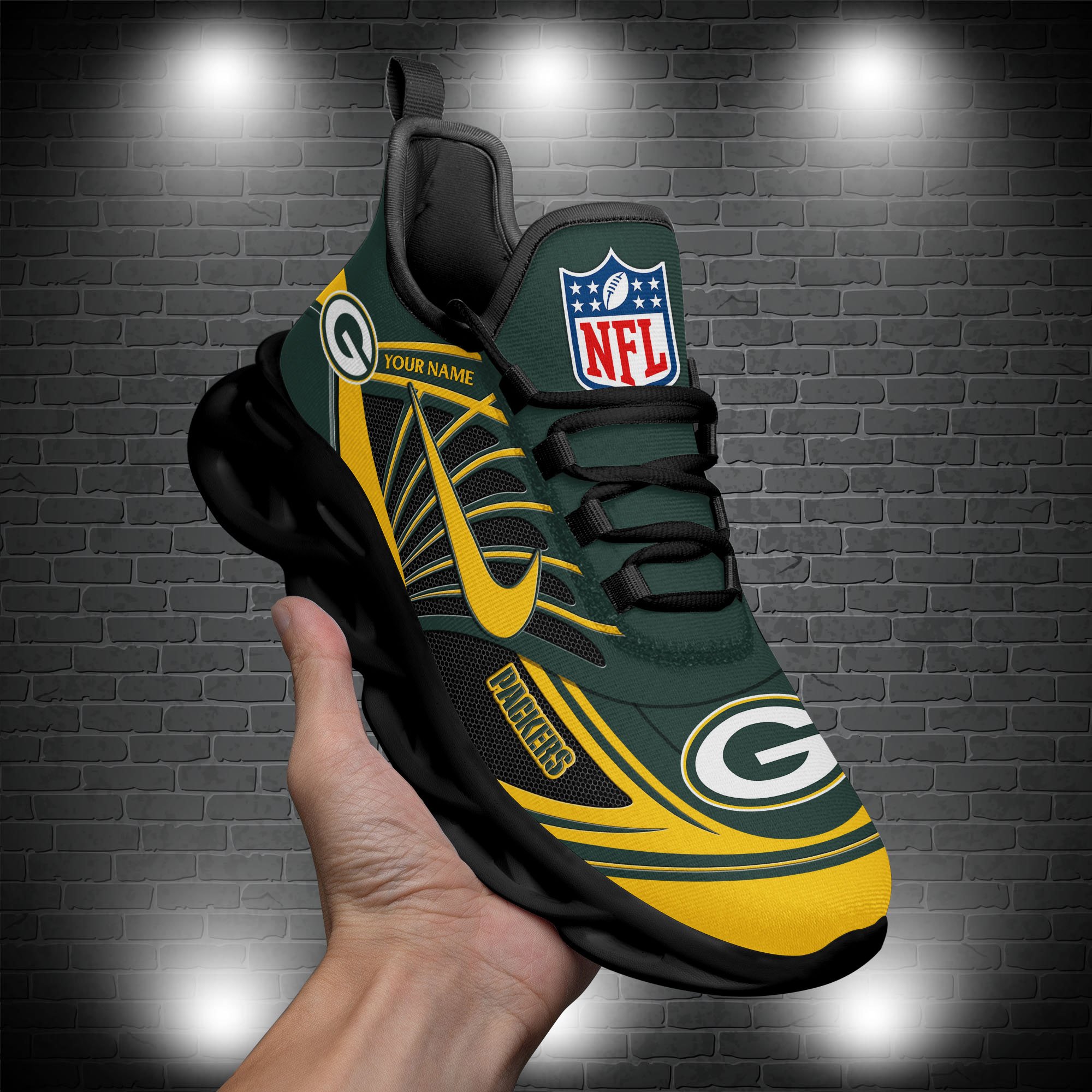 Green Bay Packers Black Max Soul Shoes 2026 Versions Custom Name 898