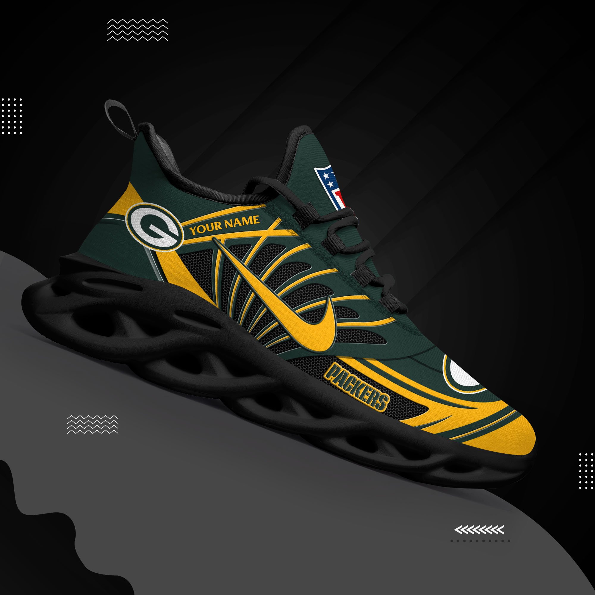 Green Bay Packers Black Max Soul Shoes 2026 Versions Custom Name 898