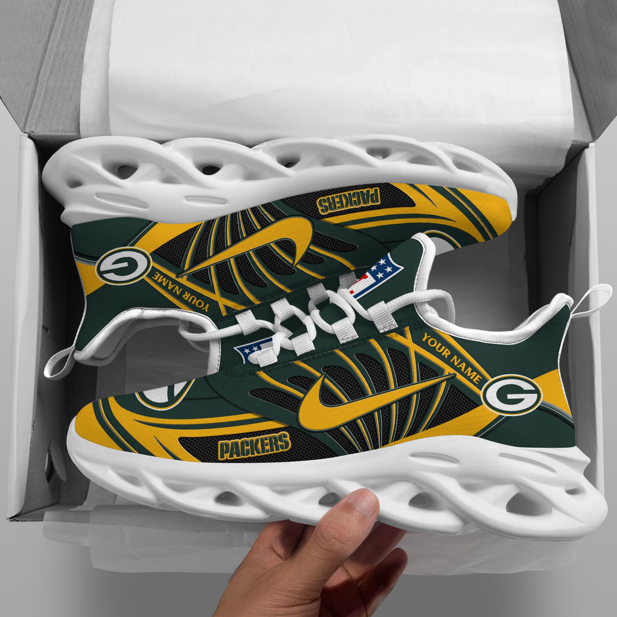 Green Bay Packers Black Max Soul Shoes 2026 Versions Custom Name 898