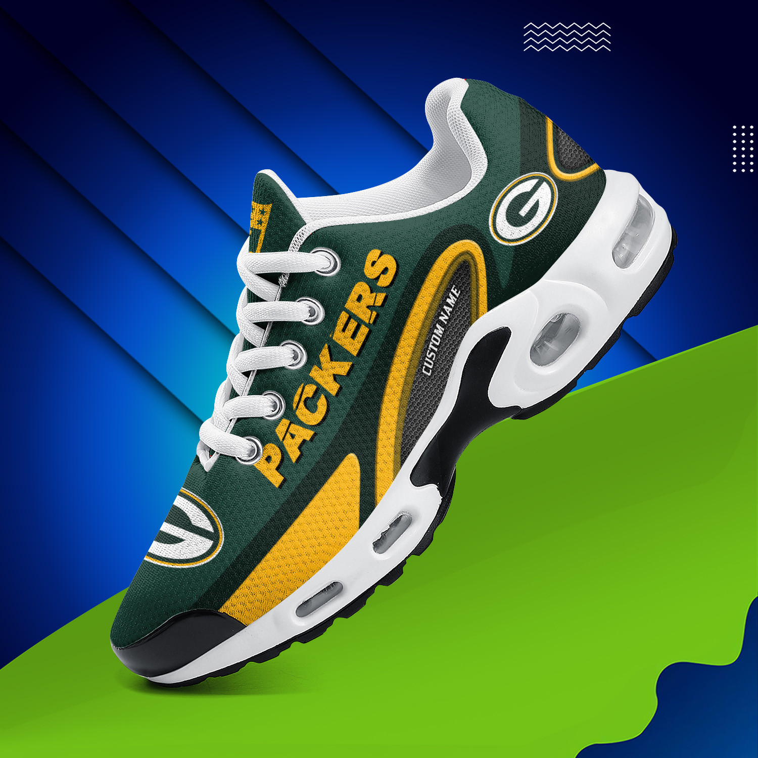 Green Bay Packers Personalized Name Team Logo Mix Colors Oval Line TN Air Max Shoes Air Cushion Sneakers