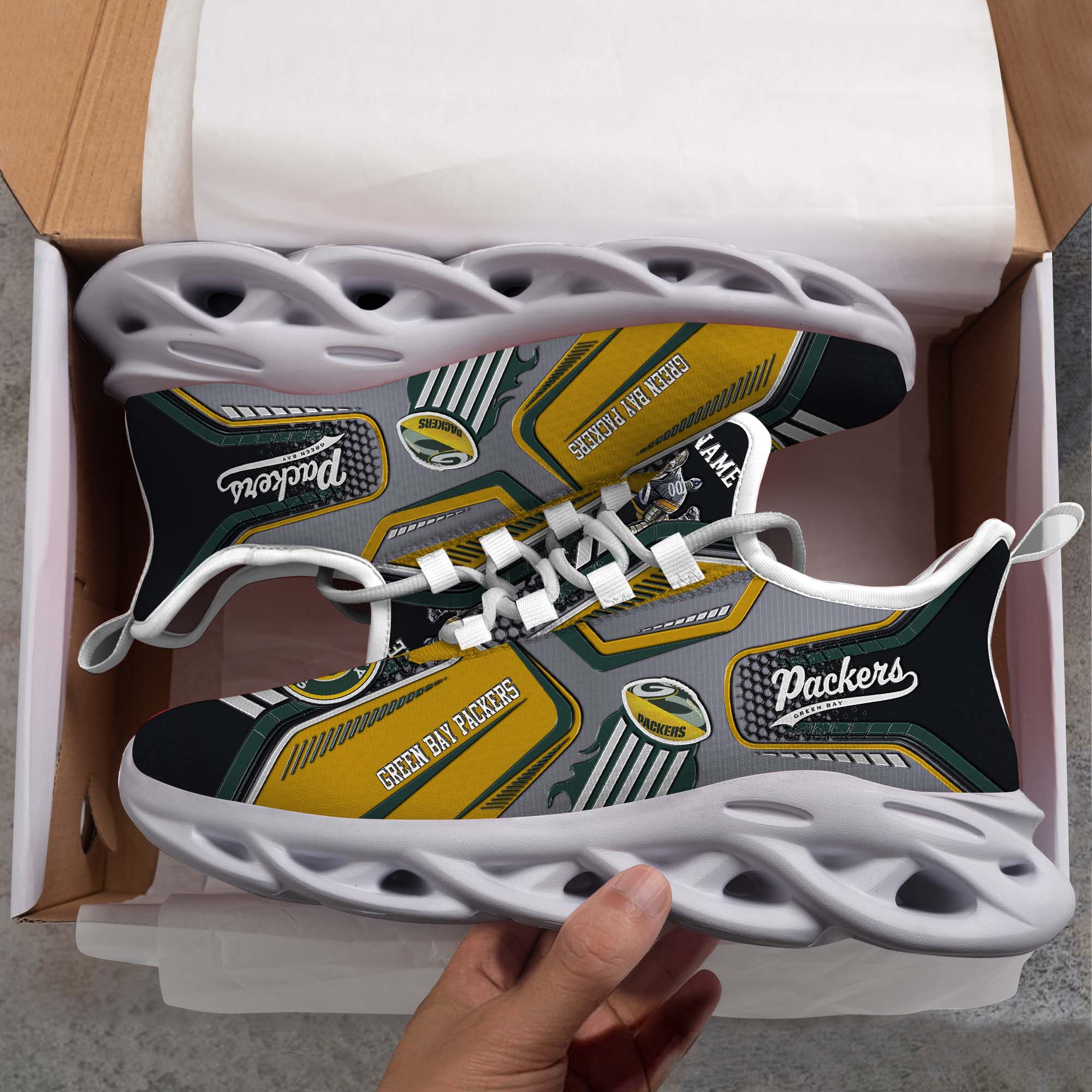 Green Bay Packers White C Sneakers 2026 Version Personalized Your Name, Sport Sneakers , Sport Gifts PH605