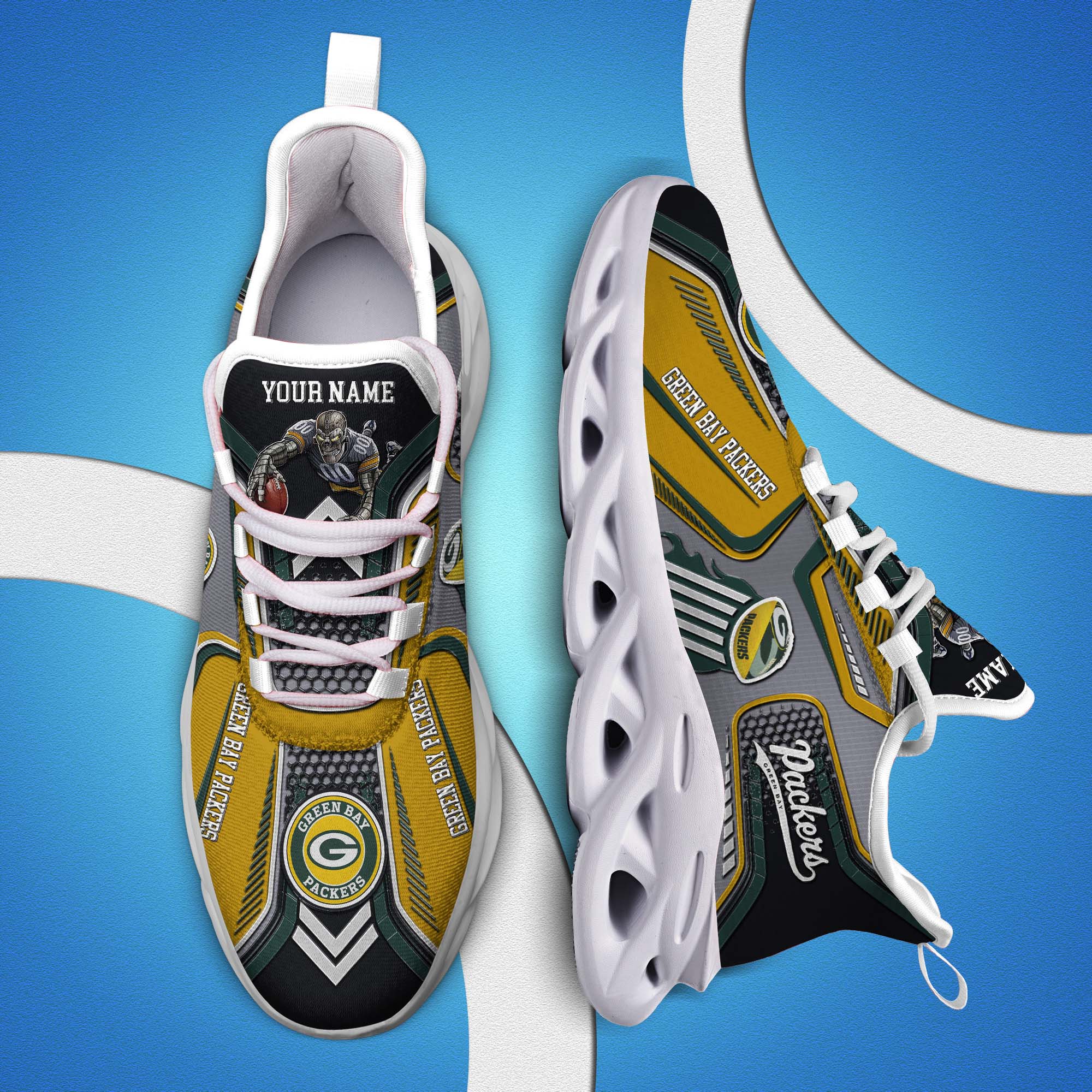 Green Bay Packers White C Sneakers 2026 Version Personalized Your Name, Sport Sneakers , Sport Gifts PH605