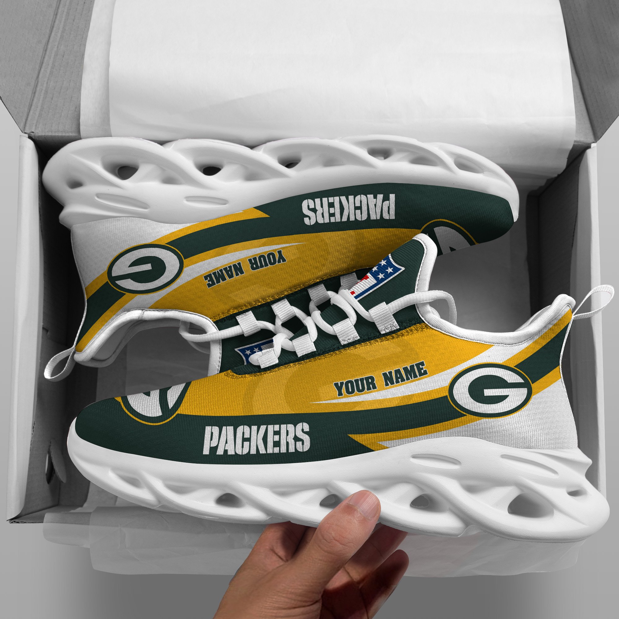 Green Bay Packers White Max Soul Shoes 2026 Versions Custom Your Name, Sports Gift For Fan, Sport Gifts PH410