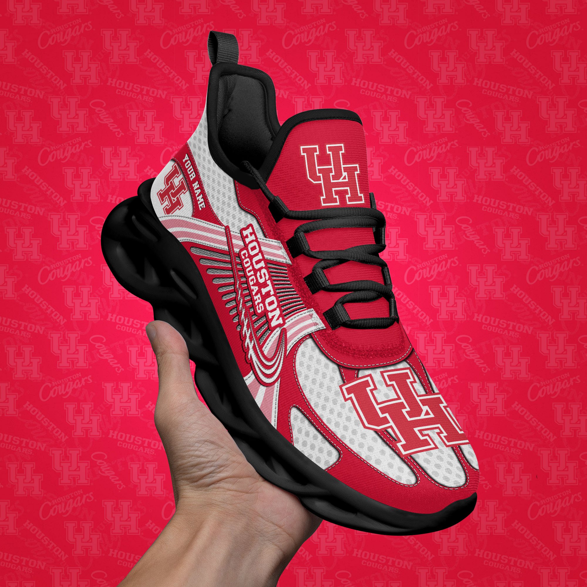 Houston Cougars Clunky Sneakers Custom Your Name, Sport Sneakers, Sport Gifts For Fan, Gifts For Him