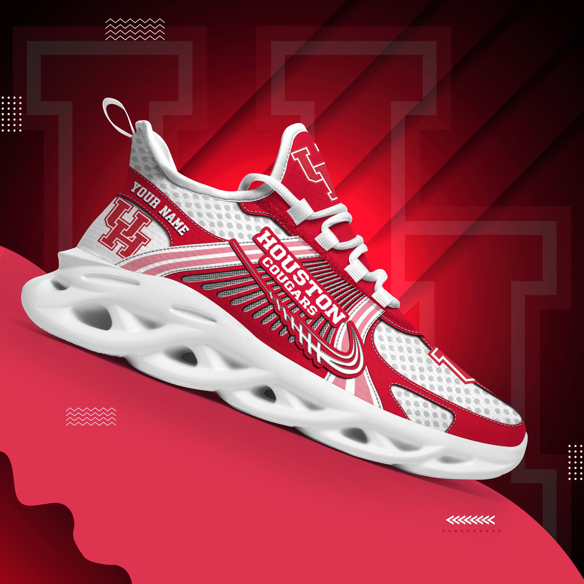 Houston Cougars Clunky Sneakers Custom Your Name, Sport Sneakers, Sport Gifts For Fan, Gifts For Him