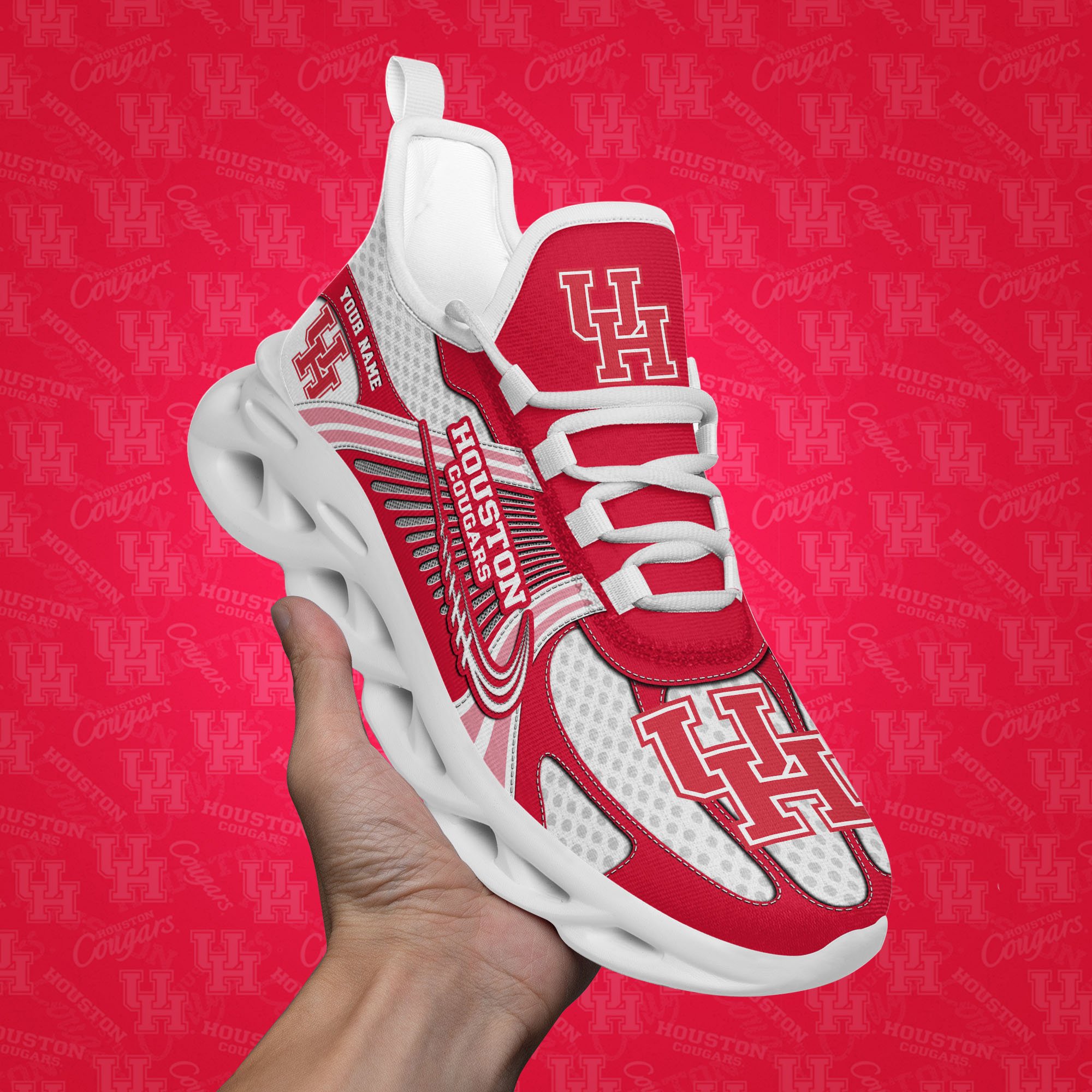 Houston Cougars Clunky Sneakers Custom Your Name, Sport Sneakers, Sport Gifts For Fan, Gifts For Him