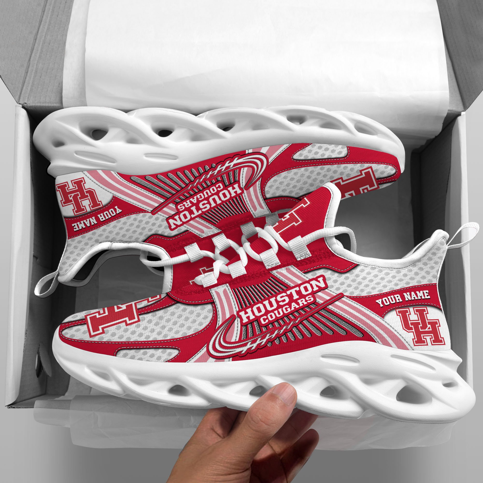 Houston Cougars Clunky Sneakers Custom Your Name, Sport Sneakers, Sport Gifts For Fan, Gifts For Him