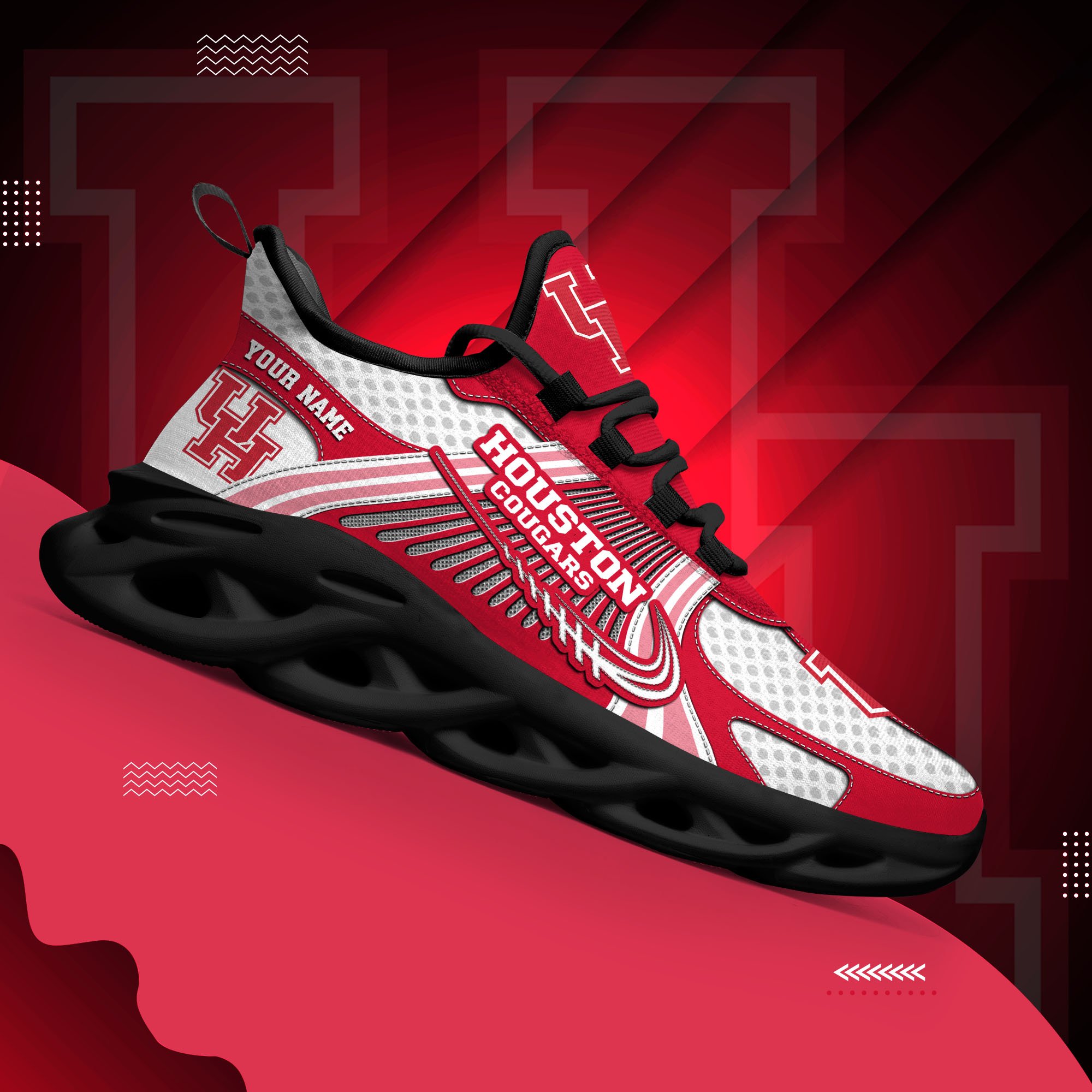 Houston Cougars Clunky Sneakers Custom Your Name, Sport Sneakers, Sport Gifts For Fan, Gifts For Him