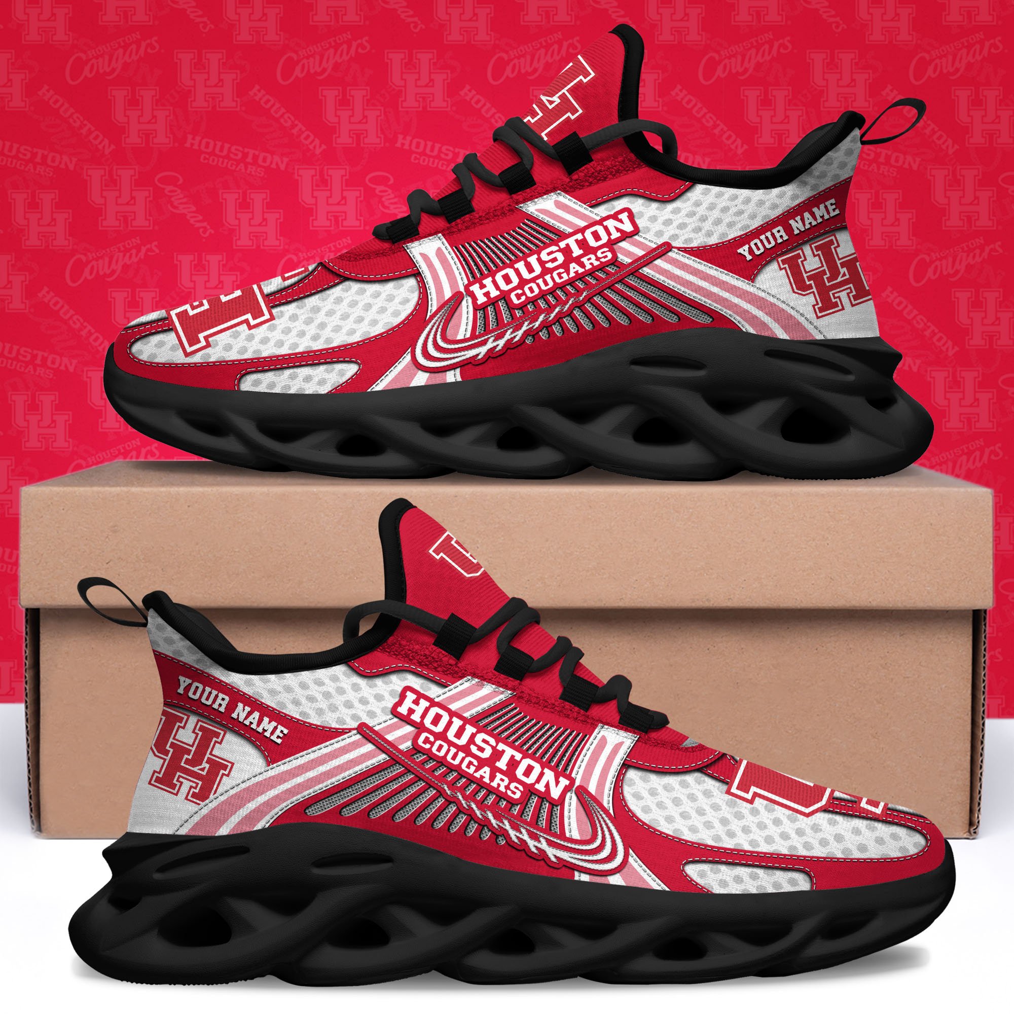 Houston Cougars Clunky Sneakers Custom Your Name, Sport Sneakers, Sport Gifts For Fan, Gifts For Him