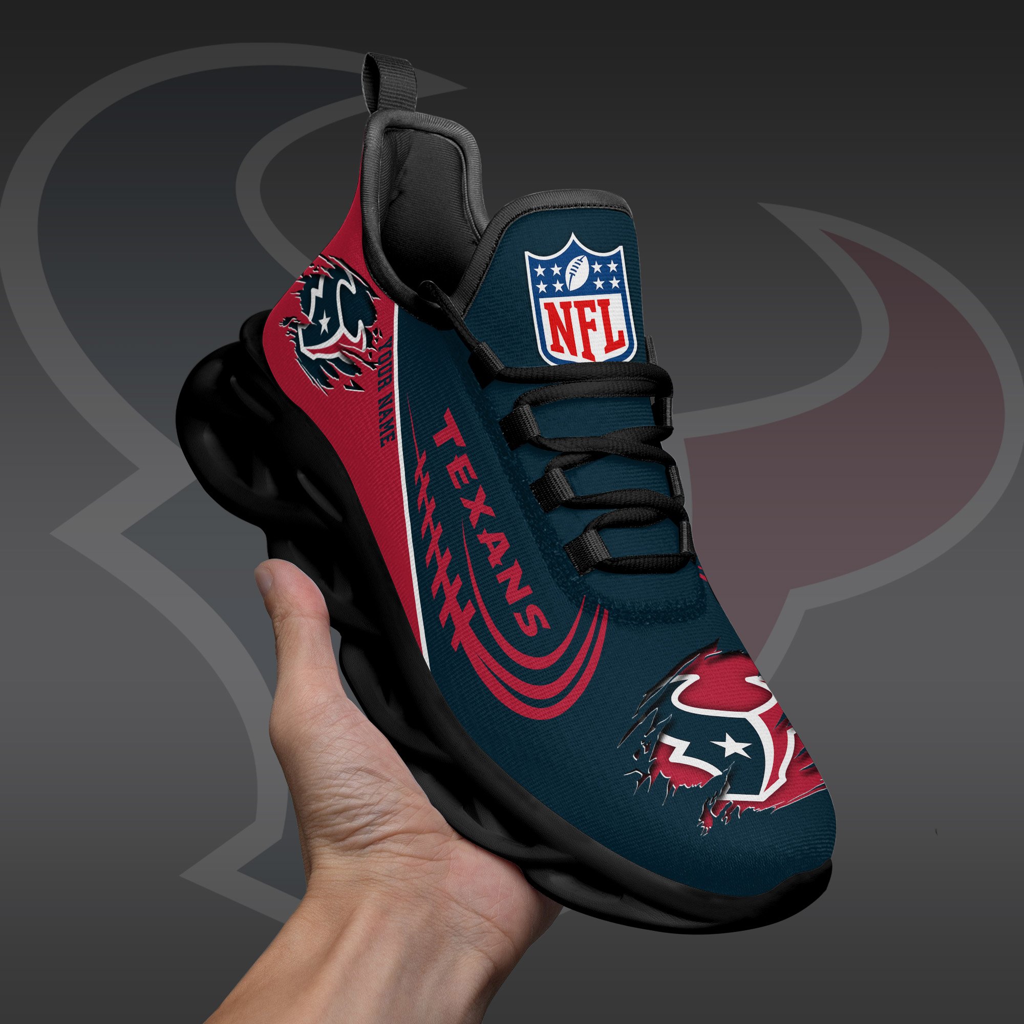 Houston Texans Black Max Soul Shoes 2026 Versions Custom Name 003