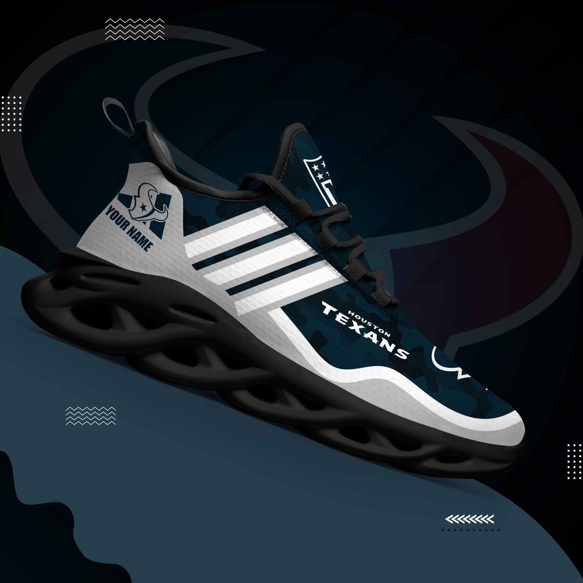 Houston Texans Black Max Soul Shoes 2026 Versions Custom Name 430