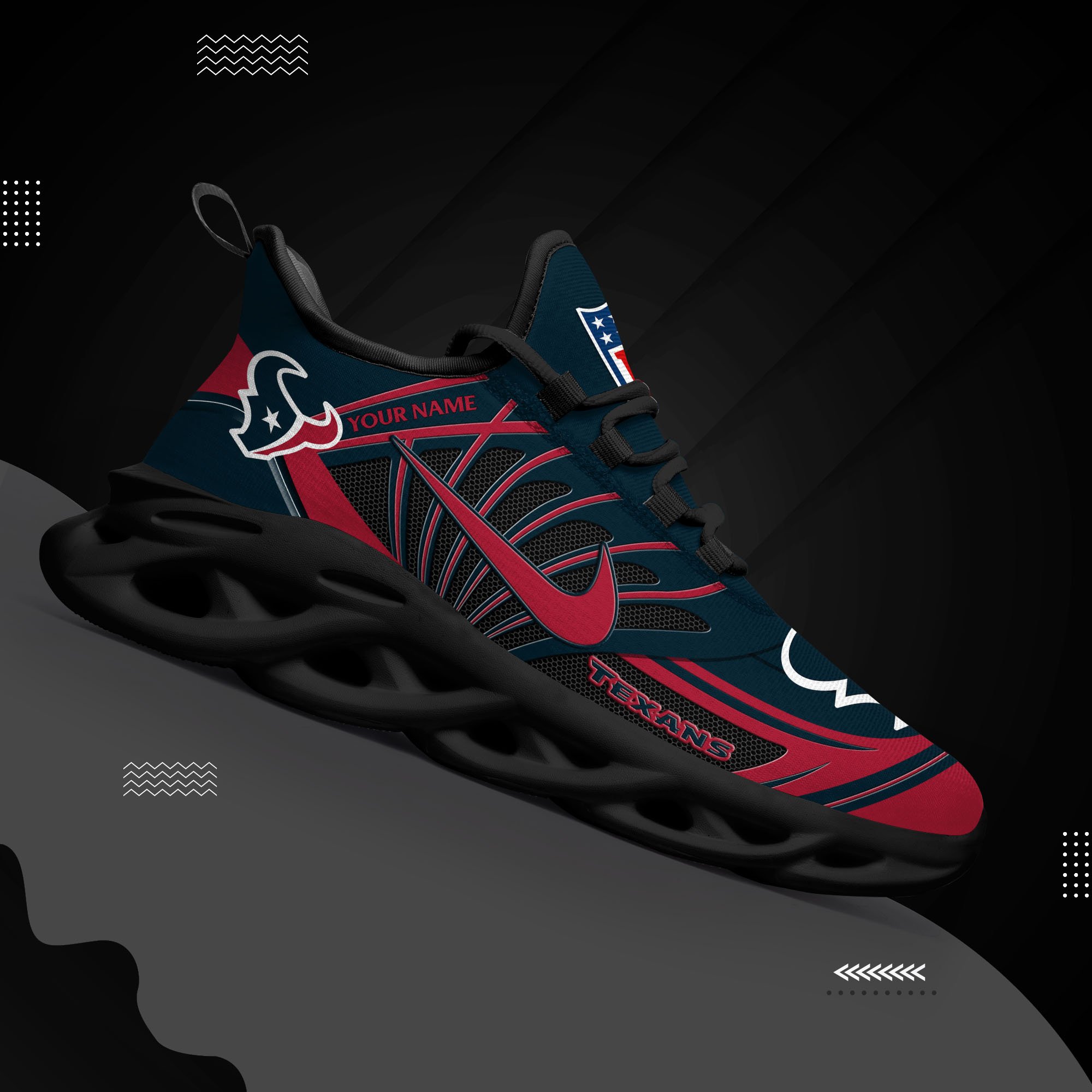 Houston Texans Black Max Soul Shoes 2026 Versions Custom Name 898