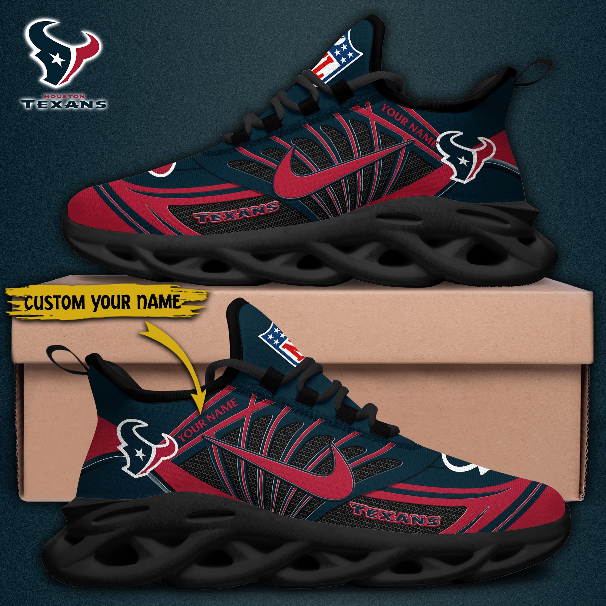 Houston Texans Black Max Soul Shoes 2026 Versions Custom Name 898